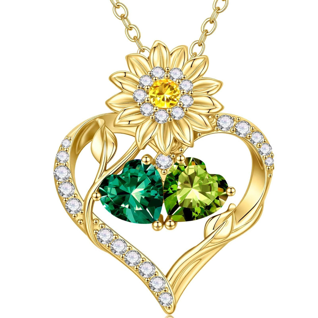 MONOOC Sunflower Gifts for Women - Sunflower Necklace for Women August & May Birthstone Necklace Peridot Light Green & Emerald Green Color Jewelry August May Birthday Gifts for Woman Wife Mom