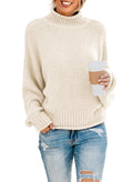 Dokotoo Fall Sweaters for Women 2025 Batwing Long Sleeve Turtleneck Sweaters Solid Autumn Basic Casual Halloween Sweaters Loose Oversized Chunky Knit Pullovers Sweaters Jumper Beige Blouses Medium