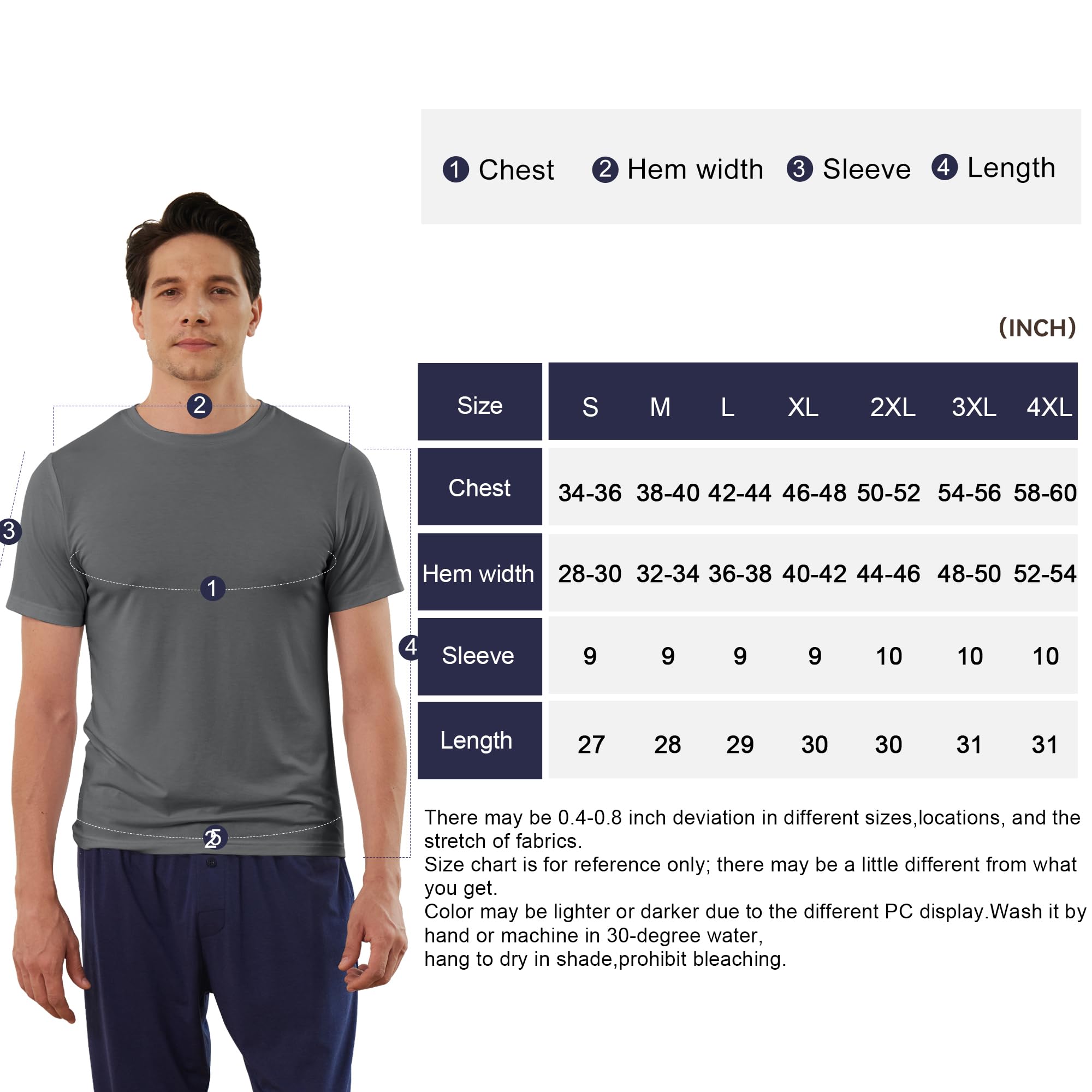 BAMBOO COOL Men's Undershirts Moisture Wicking Crewneck T Shirts, Breathable Stretch Soft Tees for Men, 6 Pack