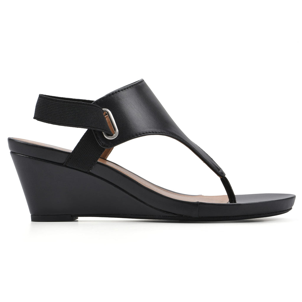 WHITE MOUNTAIN Women's All Dres Wedge Sandal, Black/Smooth, 8 M