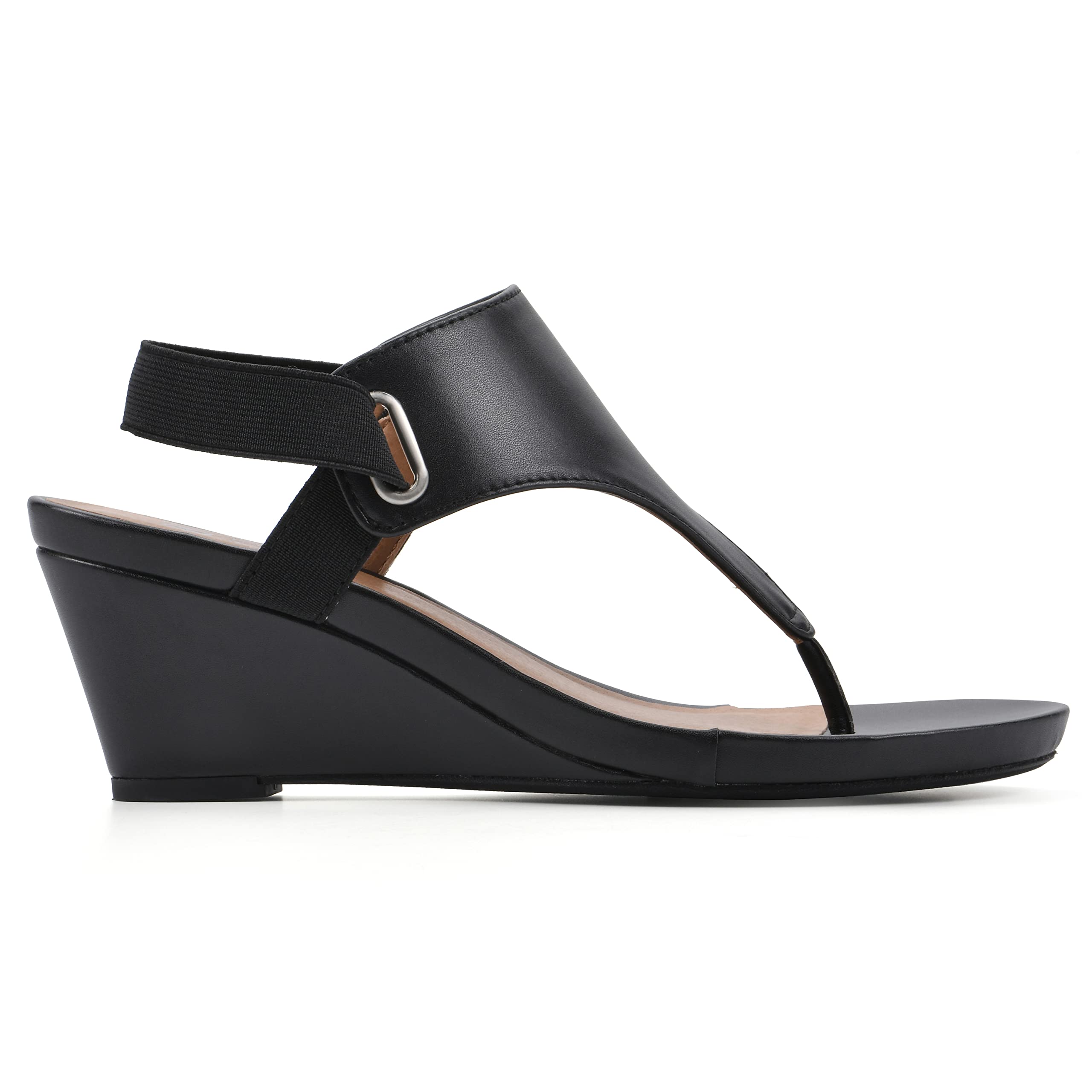 WHITE MOUNTAIN Women's All Dres Wedge Sandal, Black/Smooth, 8 M
