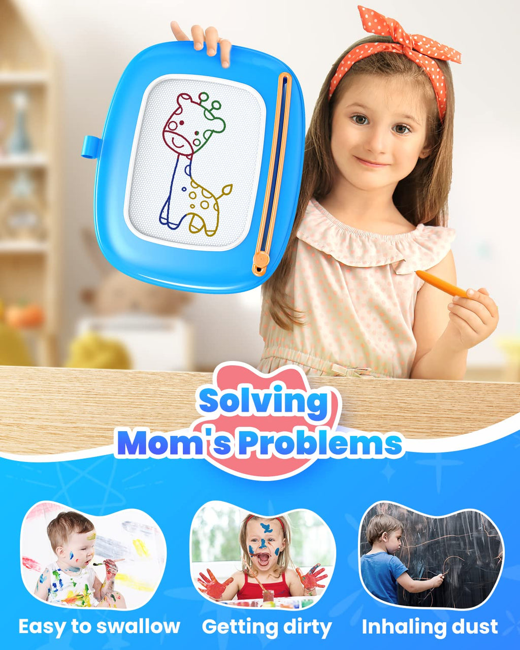 Seimome Toddlers Toys Ages 1-3, Magnetic Drawing Board, Doodle Board Pad Learning and Educational Toys for 18 Months Baby, 1-3 Yr Kids Birthday Gifts - Blue