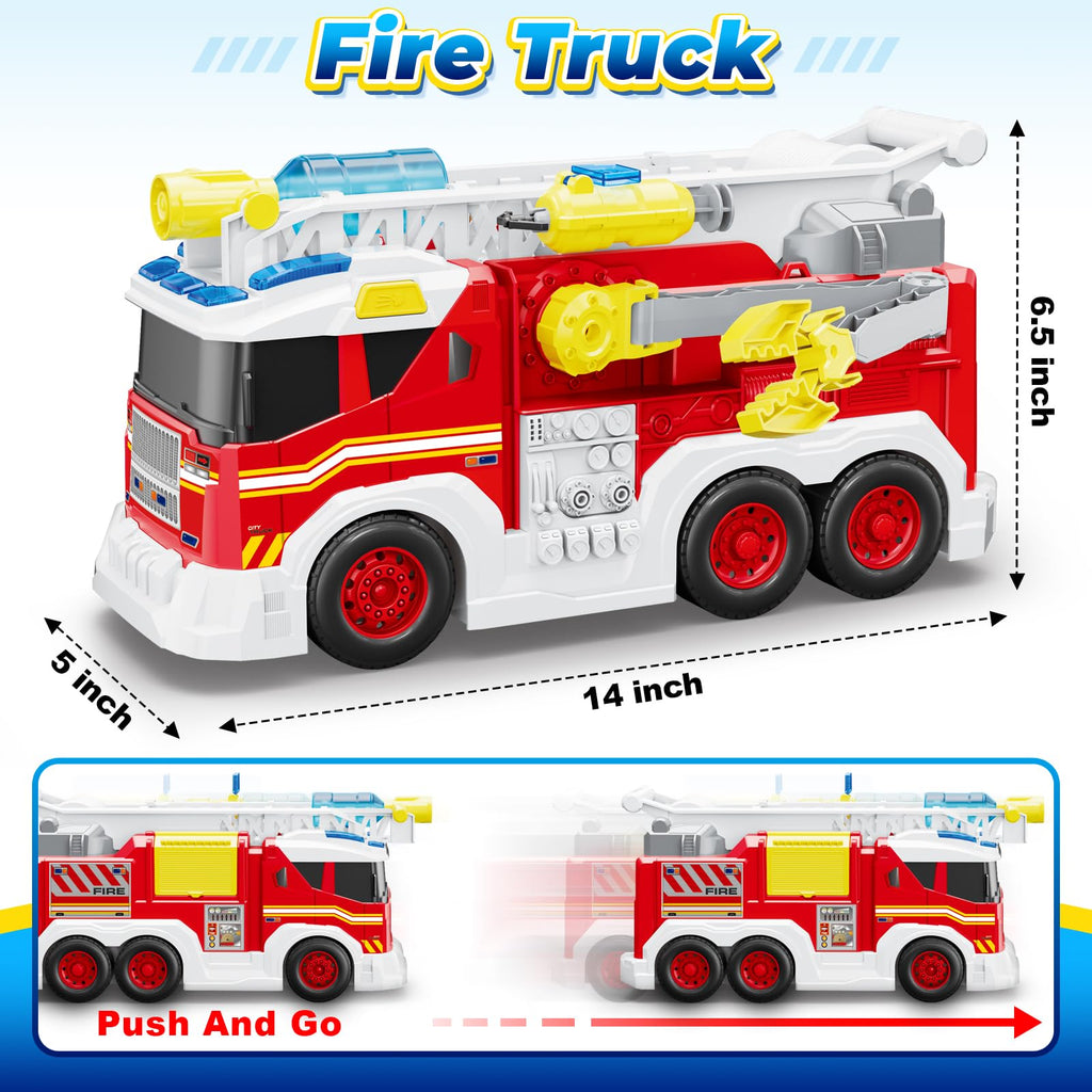Fire Truck Toy for 3 4 5 6 Year Old Boy Gift, Toddler Toys For 3 4 5 Years Old Boy Christmas Birthday Gift, Indoor Firetruck Toy For Kids 3-6 Year Old Role Playing With Ladder, Sounds And Lights