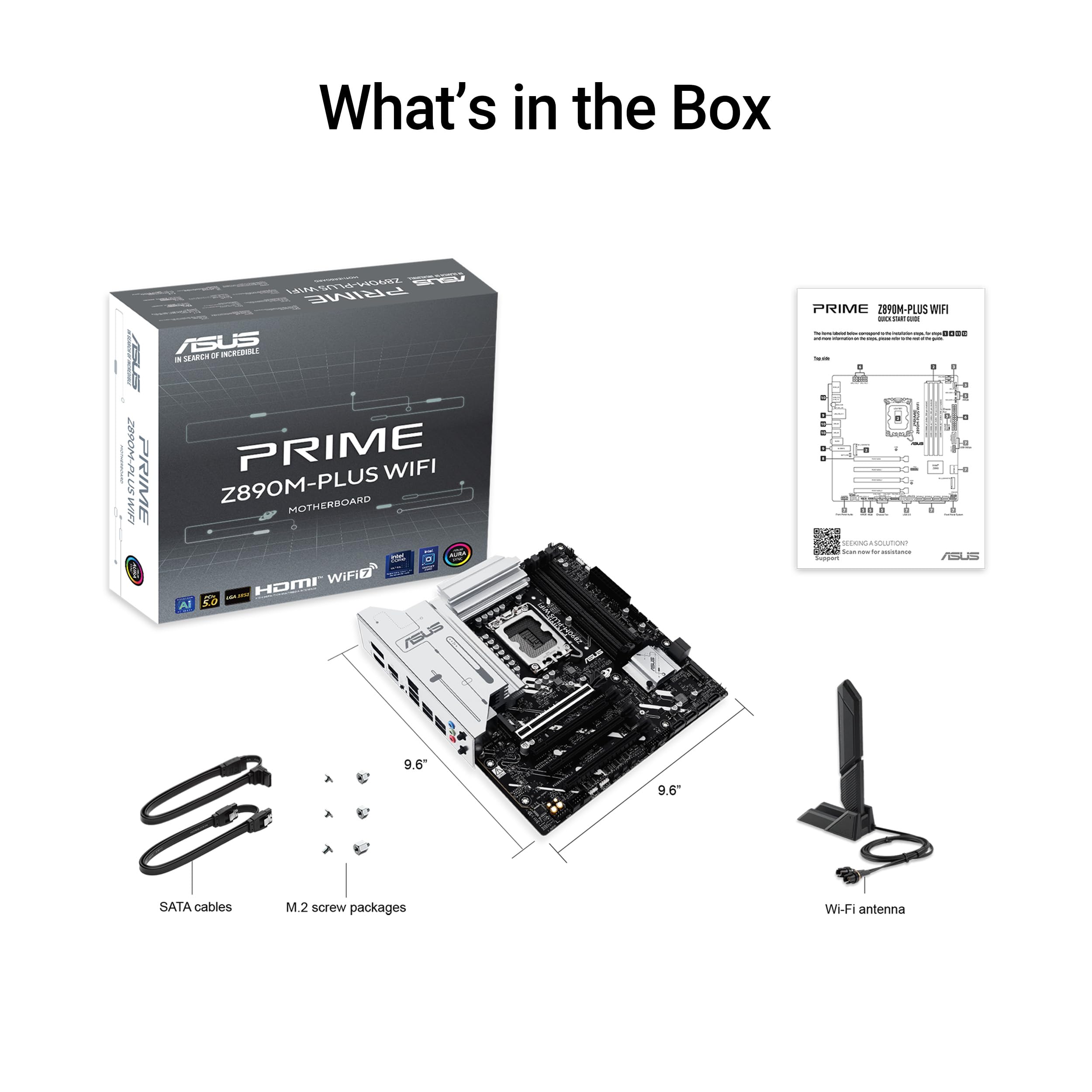 ASUS Prime Z890M-PLUS WiFi Z890 LGA 1851 mATX Motherboard, Intel® Core™ Ultra Series 2 Ready, Advanced AI PC-Ready, 10+1+2+1 80A Power Stages, DDR5, PCIe® 5.0, USB Type-C®, 3X M.2, Wi-Fi 7, 2.5Gb LAN