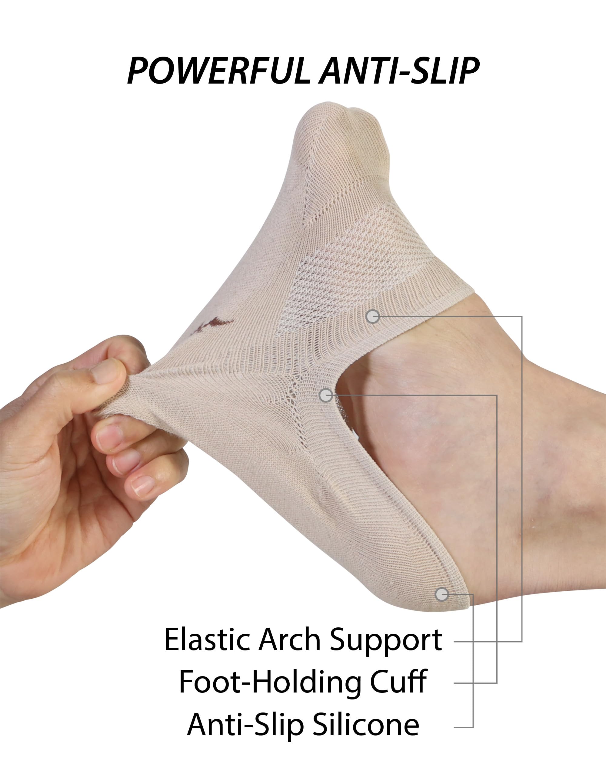 Pro Mountain Thin No Show Socks Women Seamless Wide Toe Box For Health Size S Beige 6 Pack Liner Thin Footies Casual Sneakers Loafer Flats US Shoe 6-8