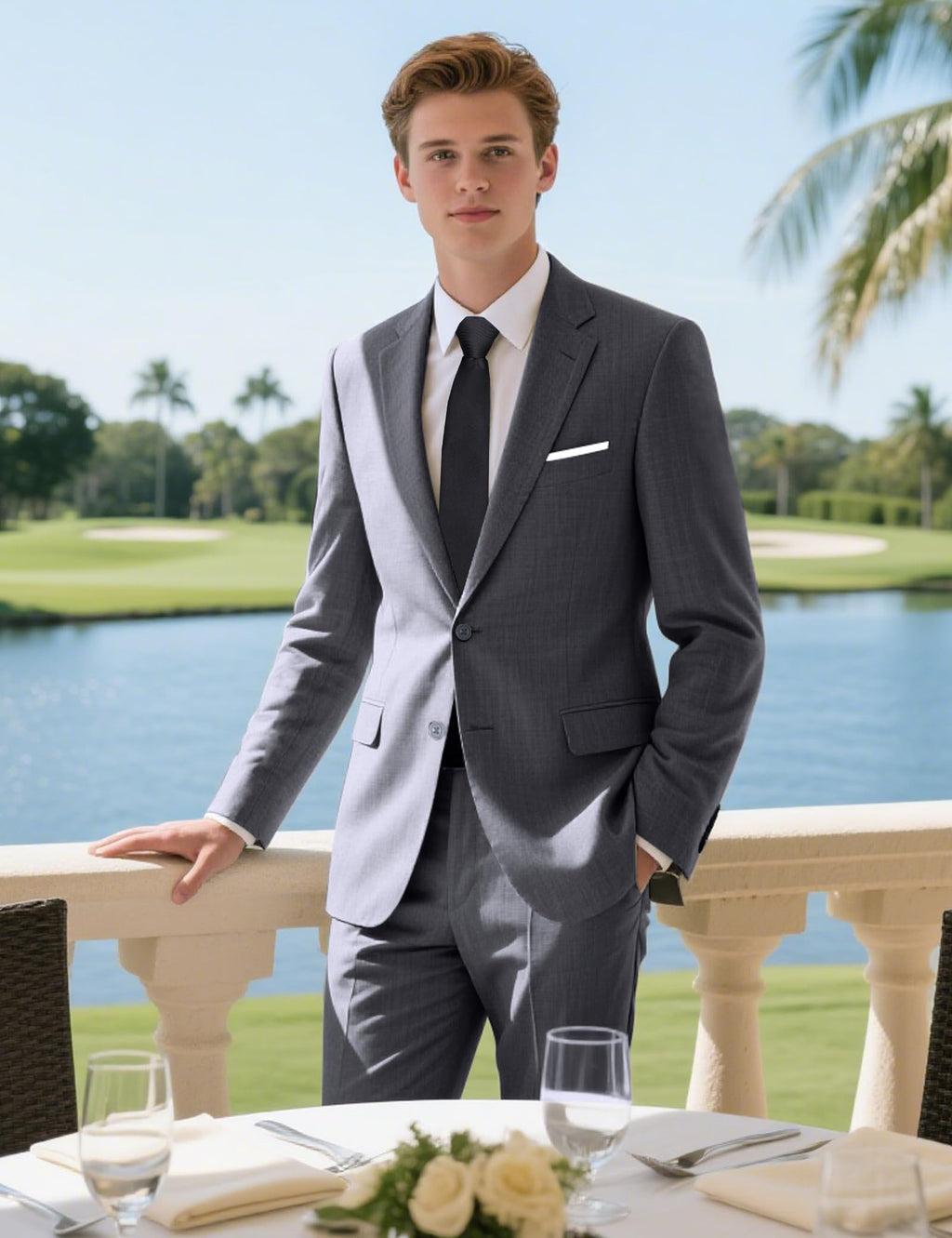 Mens Gray Suit Slim Fit 2 Piece Classic Fit Gray Suit Tuxedo Regular Fit for Young Men Business Wedding Prom Party (Regular,36R)