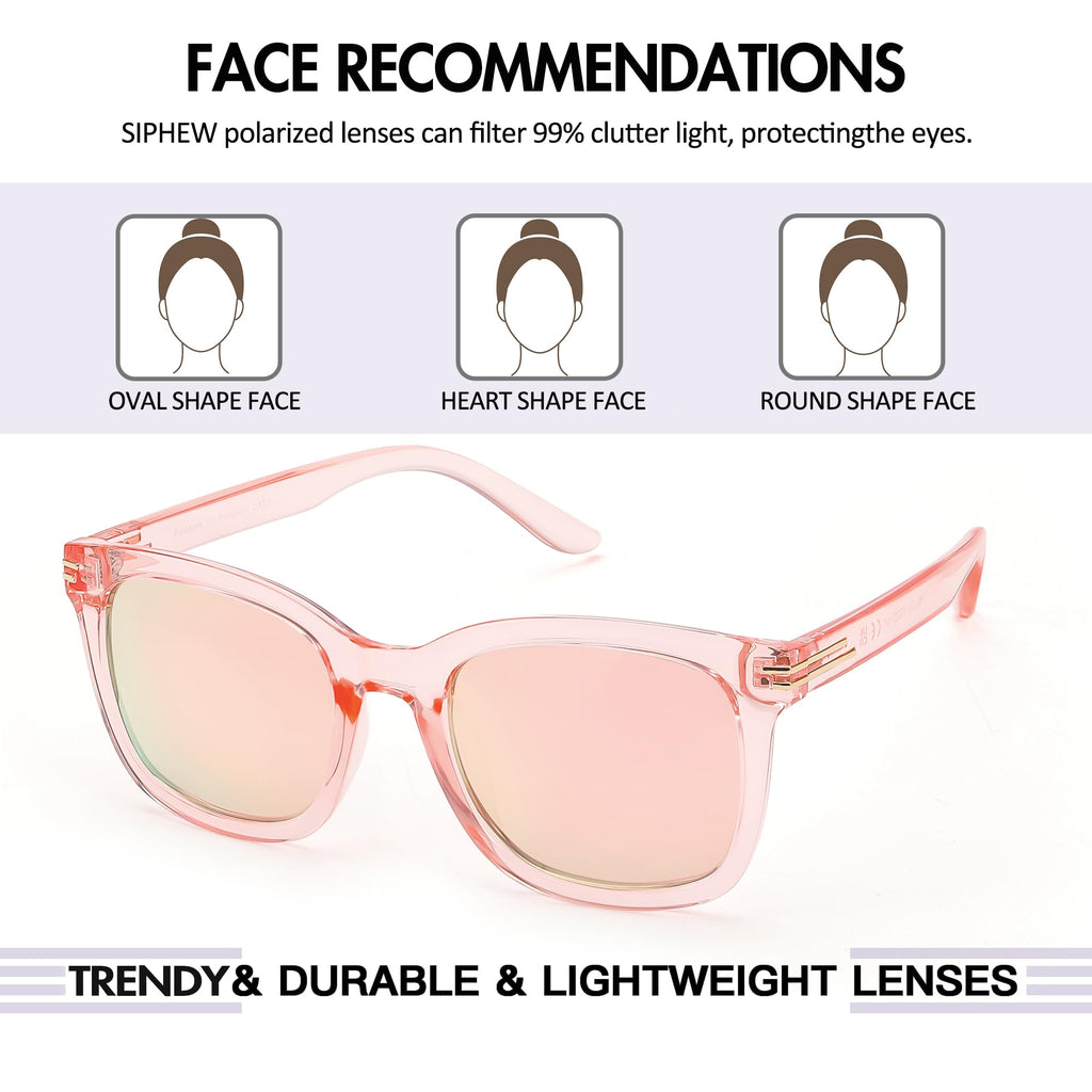 SIPHEW Polarized Sunglasses for Women/Men|Large Frame Sunglasses w UV400 Protection| Oversized Square S Mirrored Shade