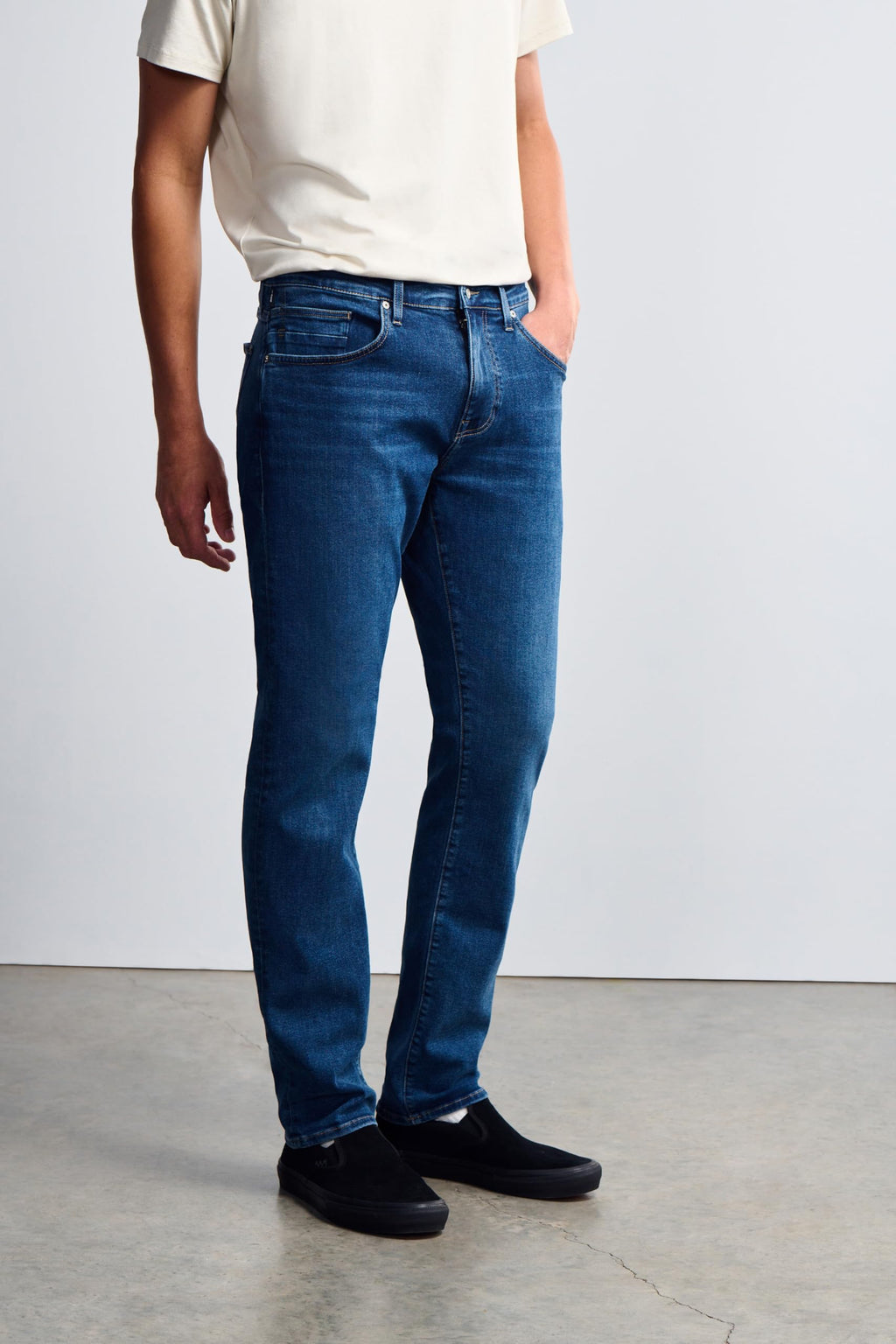 General Denim Works Ride Men's Regular Rise Slim Leg Jeans, Dark Brushed Denim, 34x30