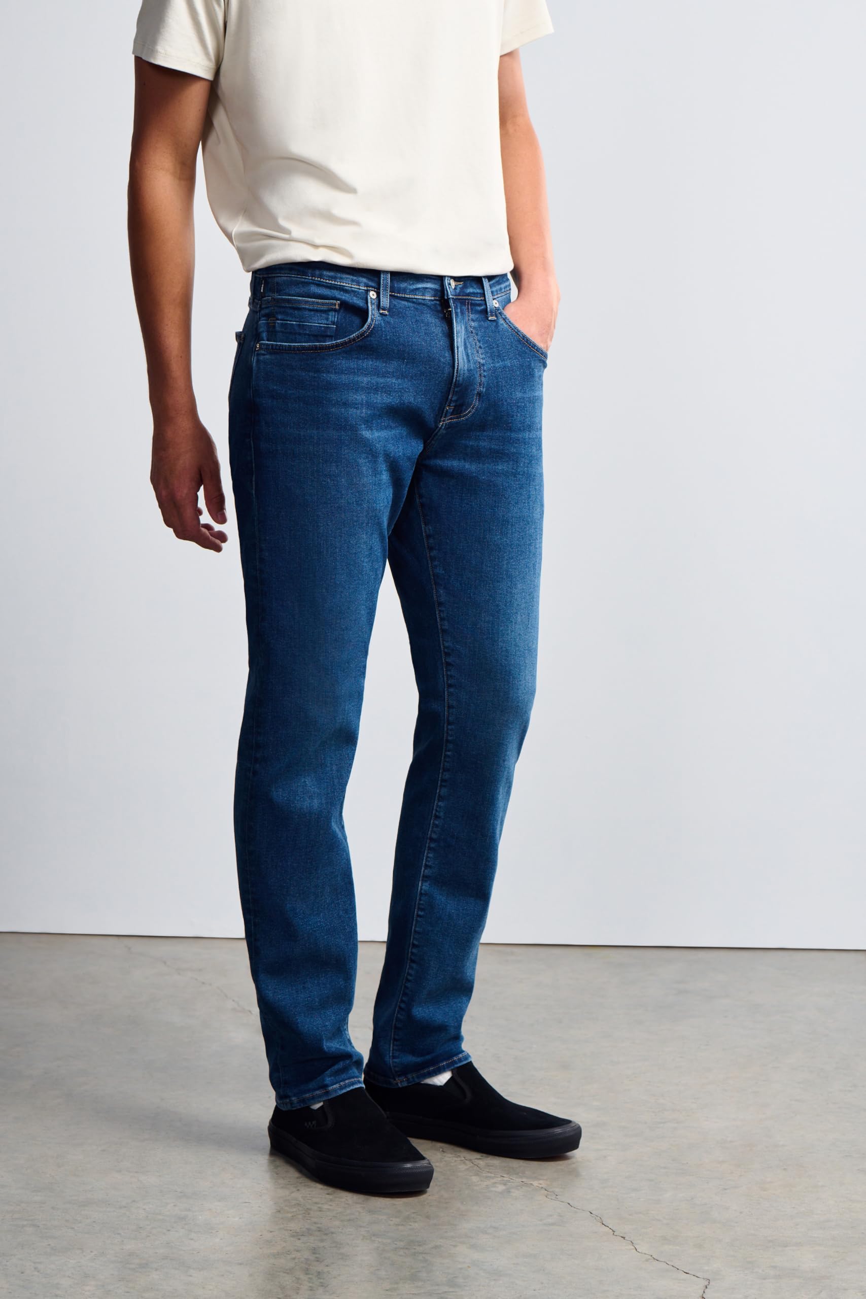 General Denim Works Ride Men's Regular Rise Slim Leg Jeans, Dark Brushed Denim, 34x30