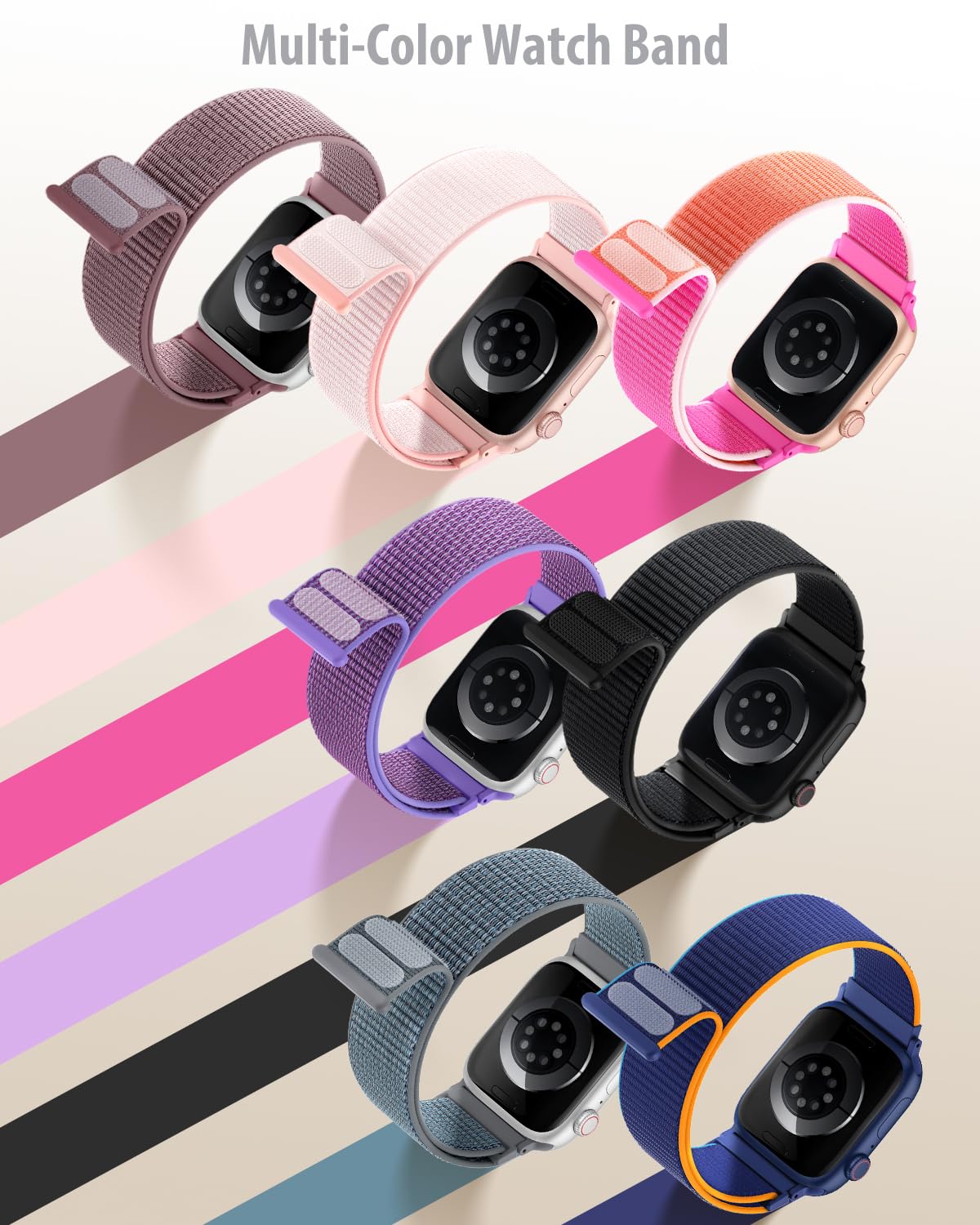 Nylon Loop Sport Band Compatible with Apple Watch Bands 44mm 45mm 46mm 49mm 42mm for Women Men, iWatch Wrist Straps for Ultra 3 2, Se, Series 11 10 9 8 7, Breathable, Soft Band Ideal for Outdoor