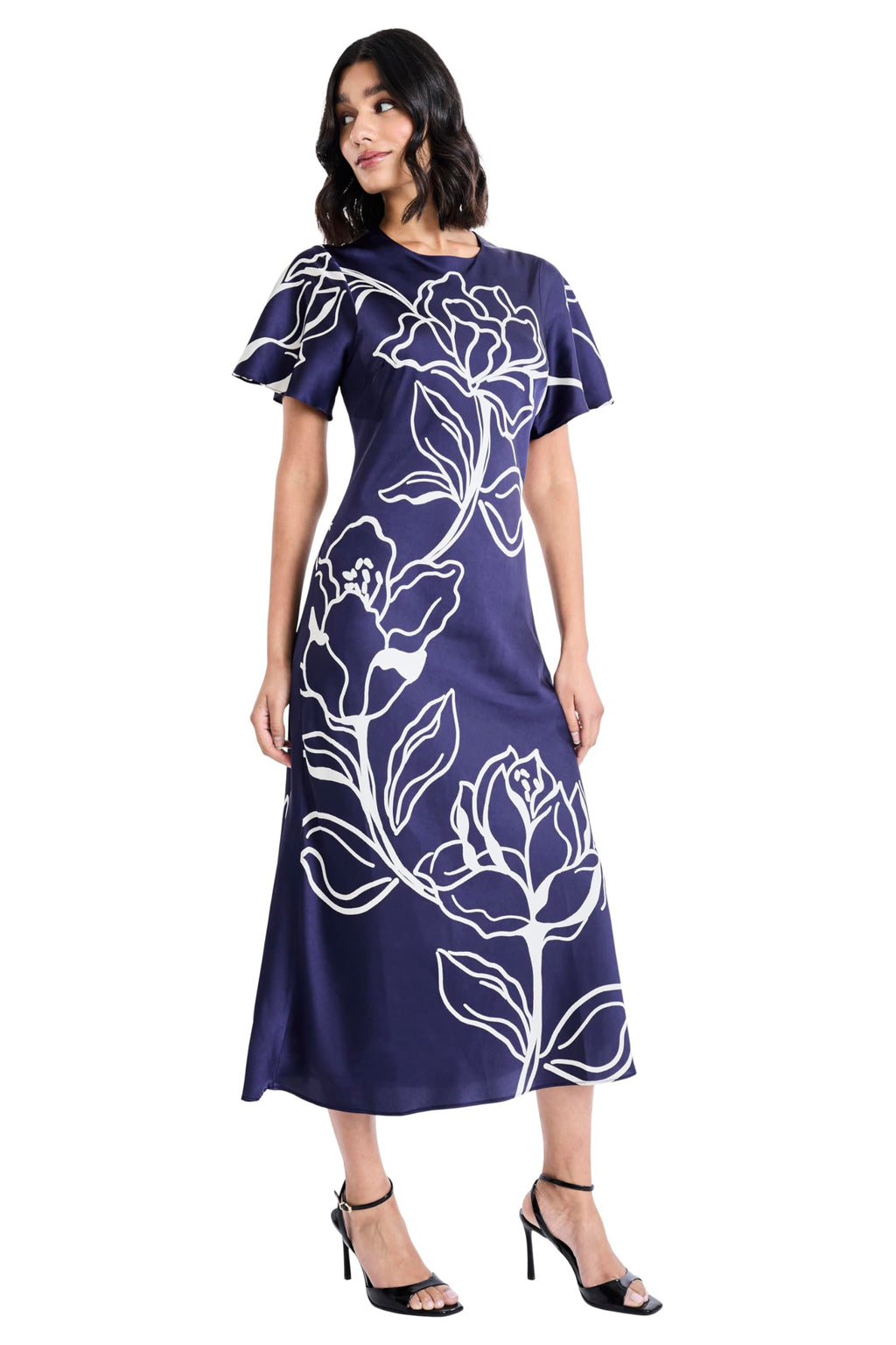 Maggy London - Women's Short Sleeve Round Neck Shift Dress - Elegant Midi Wedding Guest Dresses - 0