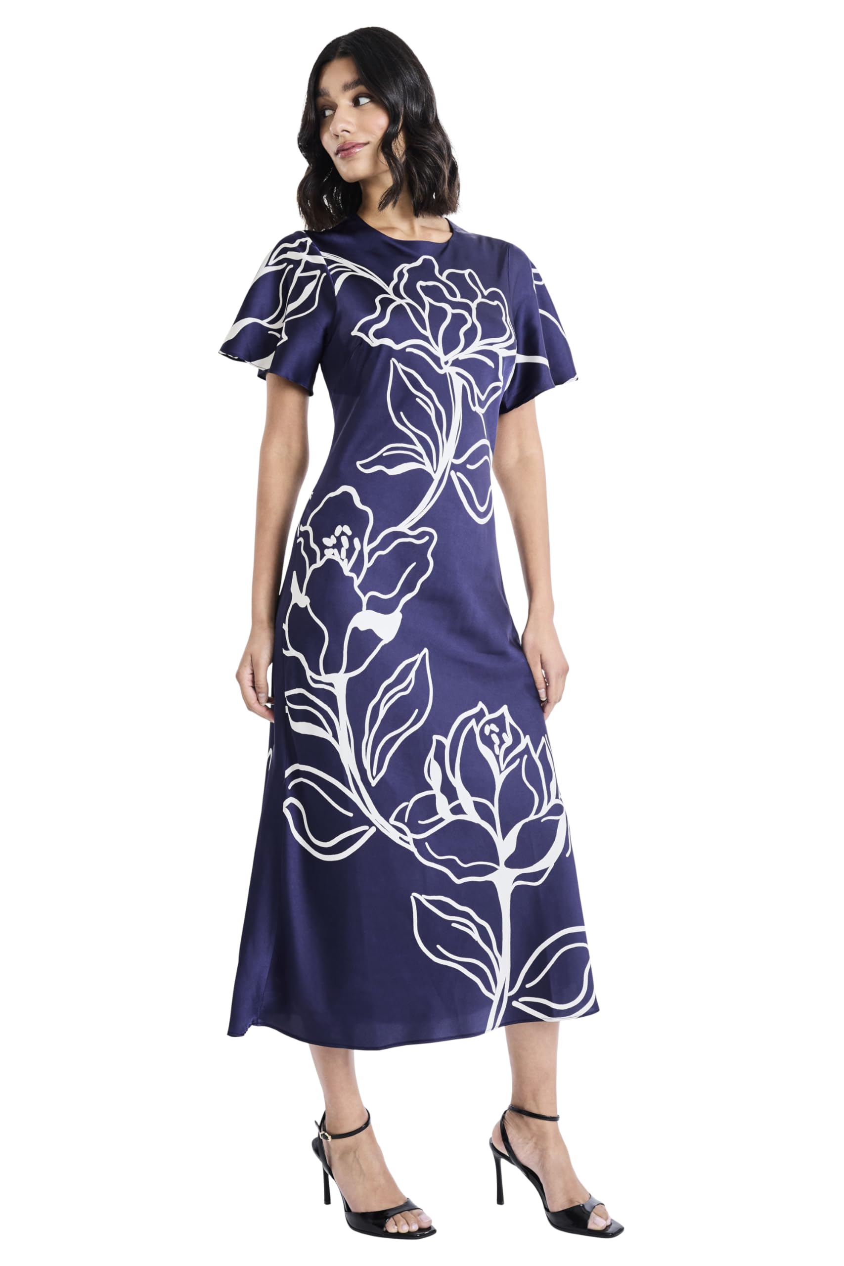 Maggy London - Women's Short Sleeve Round Neck Shift Dress - Elegant Midi Wedding Guest Dresses - 0