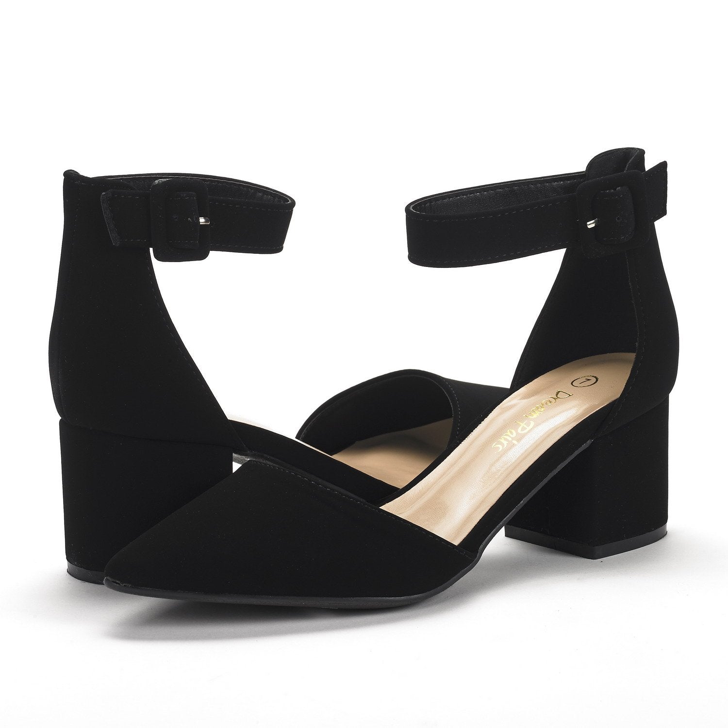 DREAM PAIRS ANNEE Pointed Toe Low Chunky Heels Pump Shoes,Size 10,Black/Nubuck,ANNEE