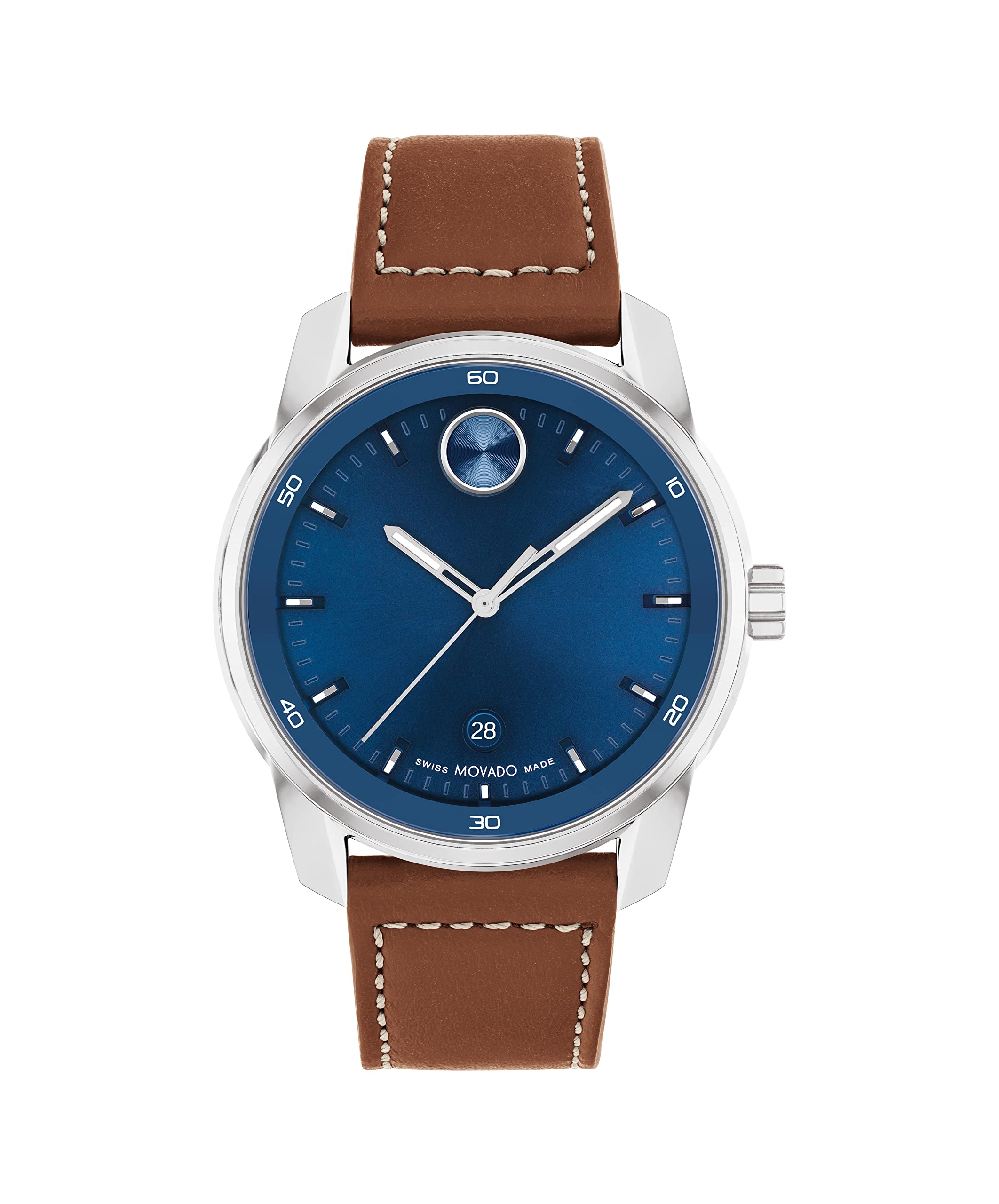 Movado Bold Verso Men's Luxury Quartz Watch - Swiss Movement, Leather Strap - Water Resistance 30 Meters (3ATM) - Classic Timepiece - Gift for Him - 42mm