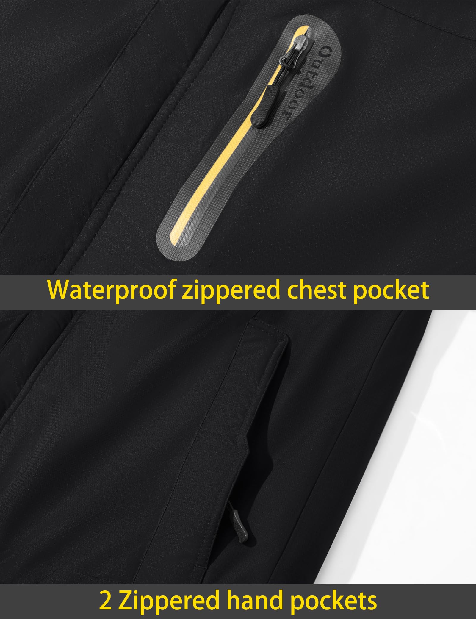 TACVASEN Men's Winter Ski Jacket Waterproof Snow Coats Snowboard Fleece Lining Jacket Warm Parka with Hooded Black L