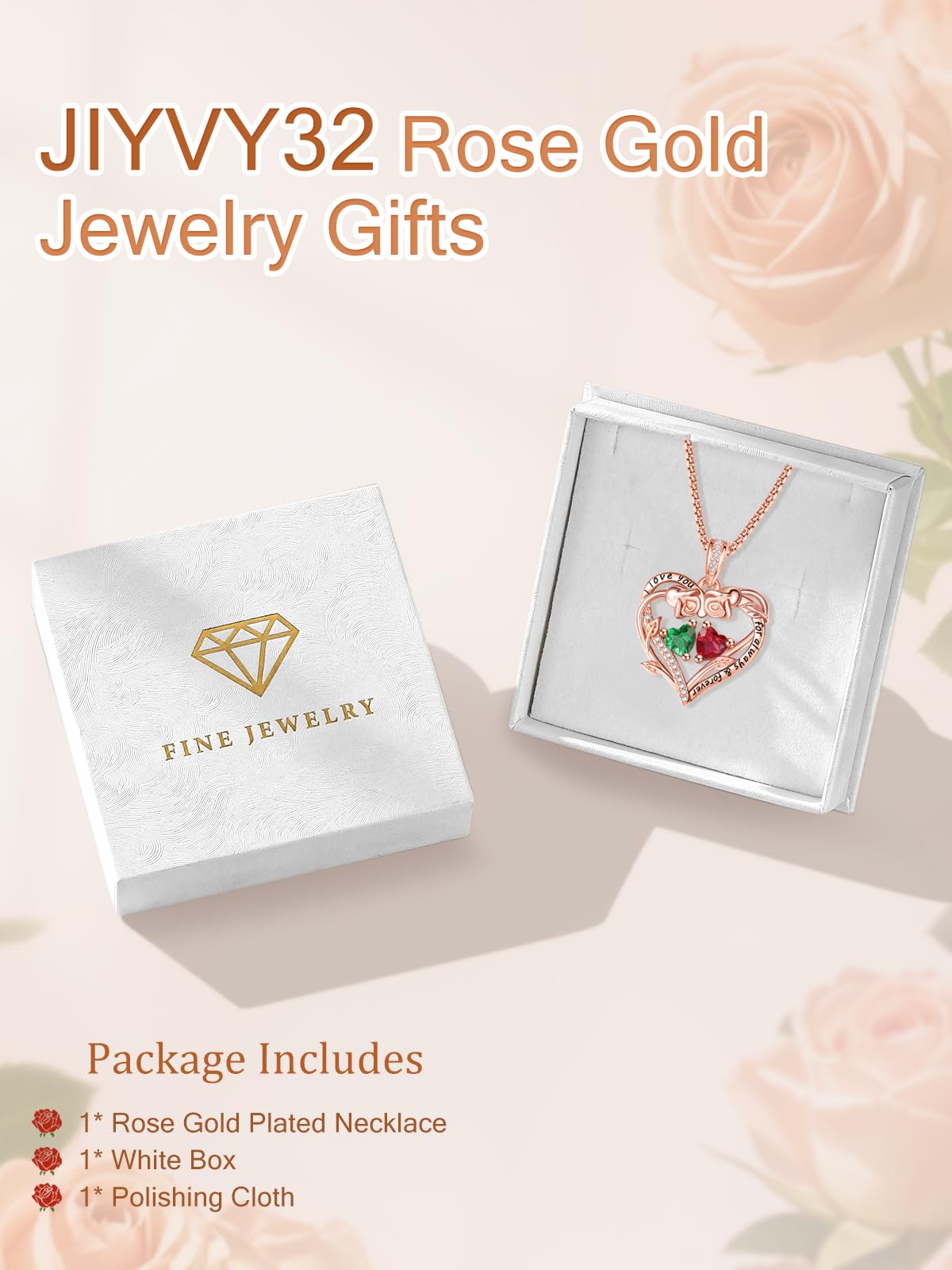 JIYVY32 Emerald Ruby Necklace May July Birthstone Necklace Jewelry Rose Heart Birthstone Necklaces for Women Gifts for Wife Girlfriend Mothers Gifts for Mom