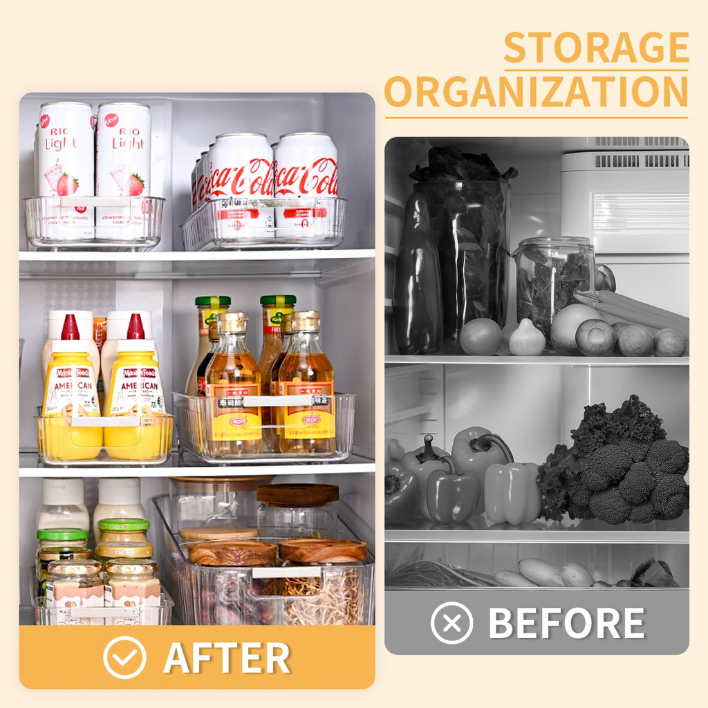 OZEPLASC Refrigerator Organizers and Storage Roll Out Storage Bins Fridge Organizer with Wheels BPA-Free Clear Plastic Storage Bins Pantry Organizers and Storage 2 Pack