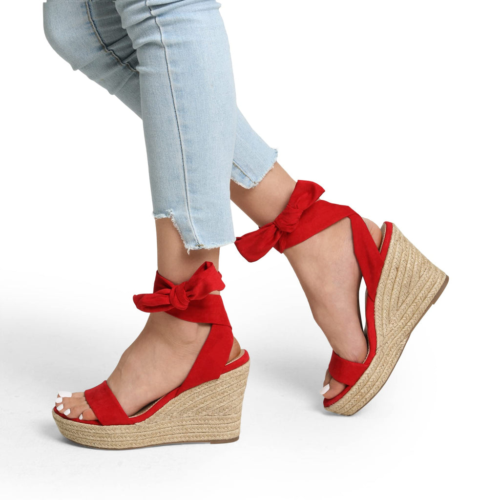 DREAM PAIRS Womens Open Toe Espadrilles Wedges Tie Lace Up Cute Ankle Strap Platform Sandals Dressy Shoes,Size 11,Red,SDPW2301W