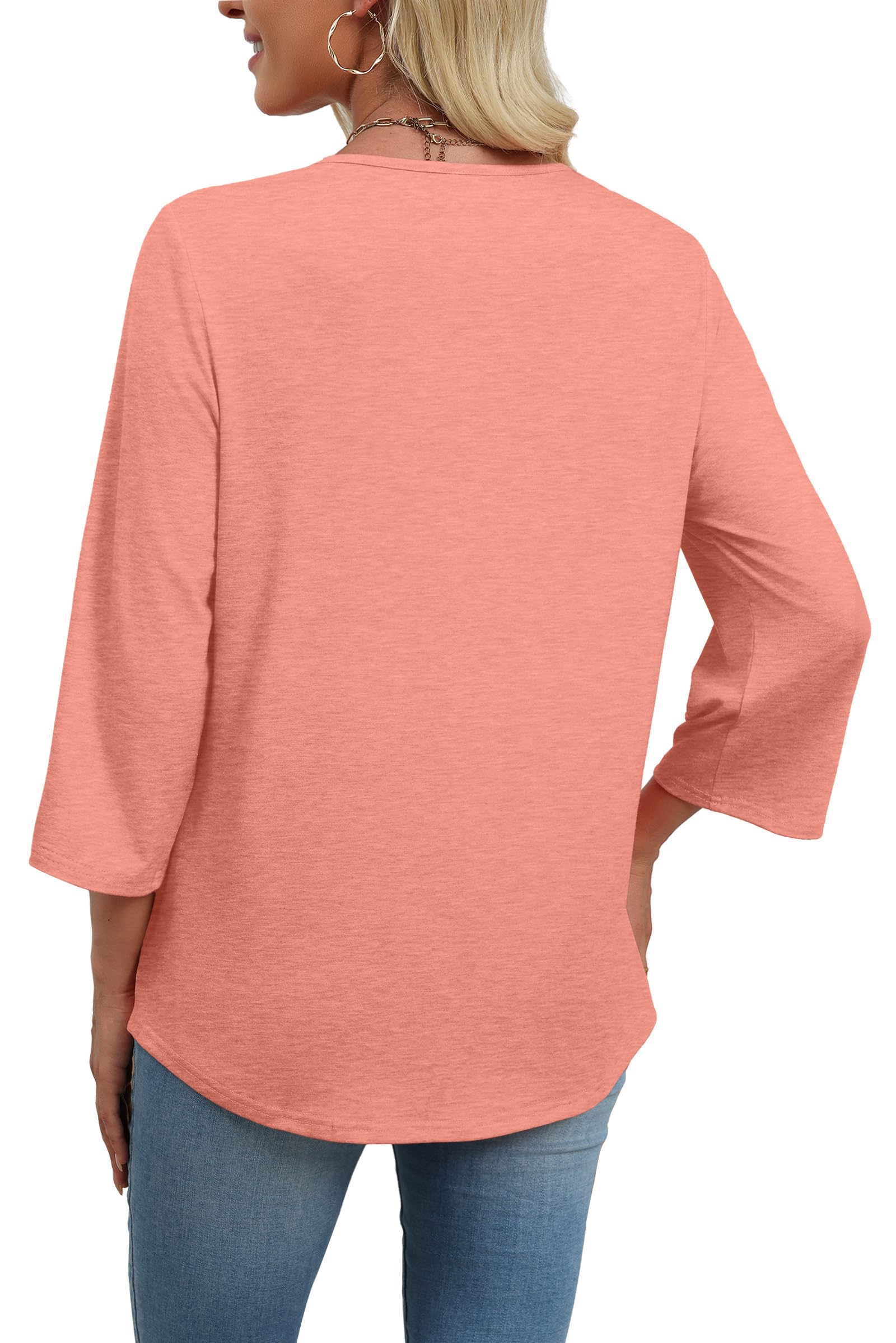 WIHOLL Womens Tops Dressy Casual 3/4 Sleeve T Shirts for Women Tops for Women Trendy Blouses Beach Vacation Clothes Resort Wear Spring Summer Outfits Plus Size Valentine Coral XL