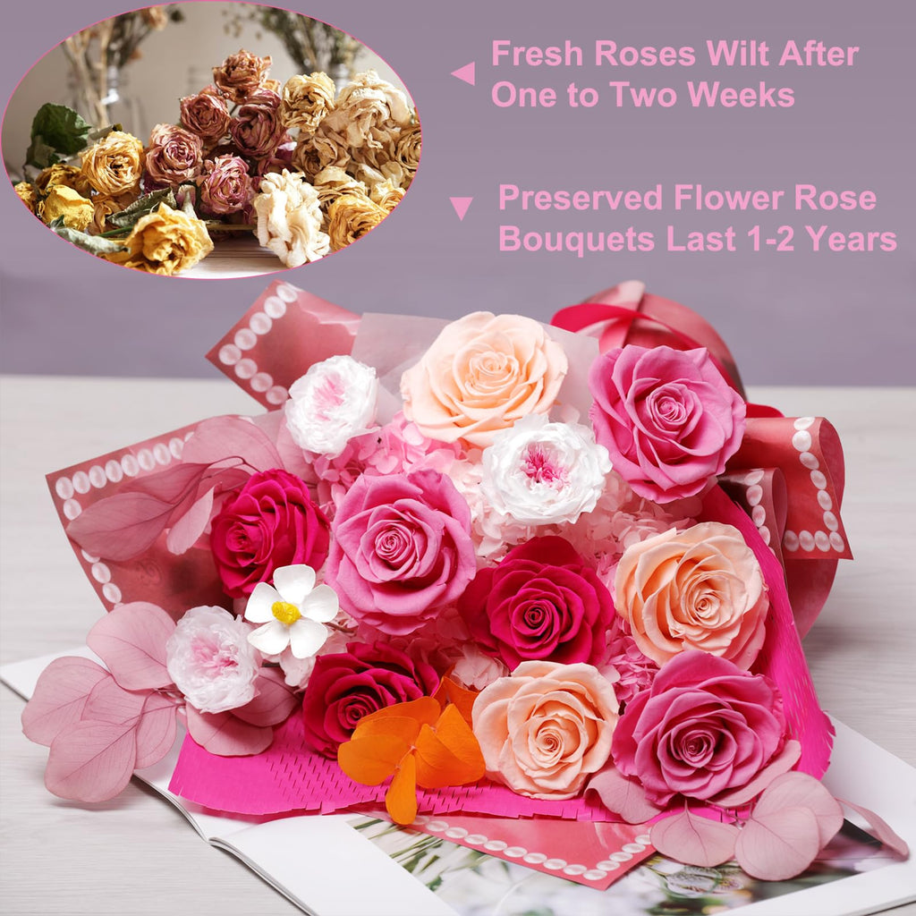 Lovenfold Preserved Flowers Bouquet 12 Mixed Multi-Color Roses for Delivery, Birthday Flowers Rose Gifts for Women Mom Grandma