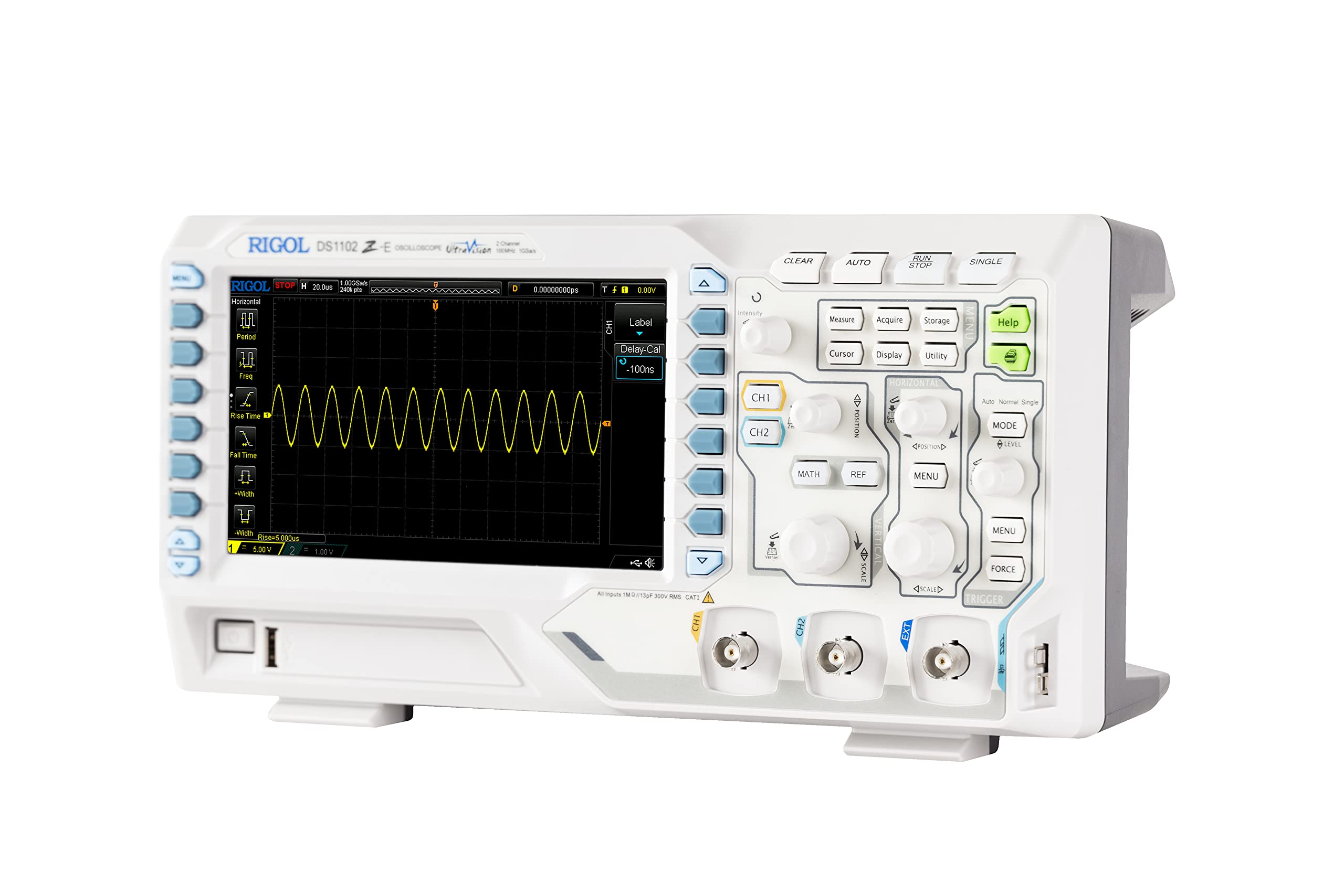 RIGOL Digital Oscilloscope DS1102Z-E 100 MHz 2-Ch 1 GSa/s 24 Mpts 30,000 wfms/s UltraVision 7" 800x480 Intensity Display, 60,000-Frame Record, Serial Decode UART I2C SPI for Debug & Education