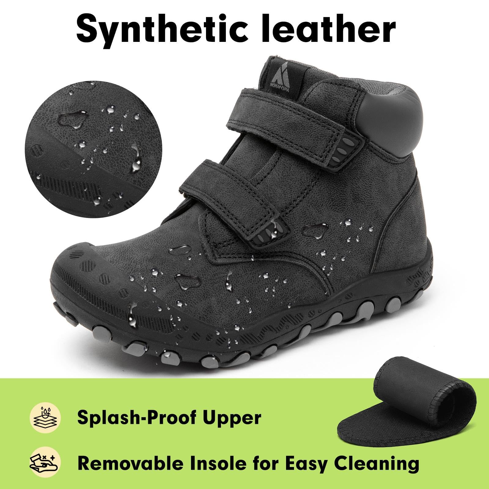 Mishansha Unisex-Child Outdoor Ankle Hiking Boots Boys Girls Trekking Walking Shoes with Hook and Loop C-black 7.5 Toddler