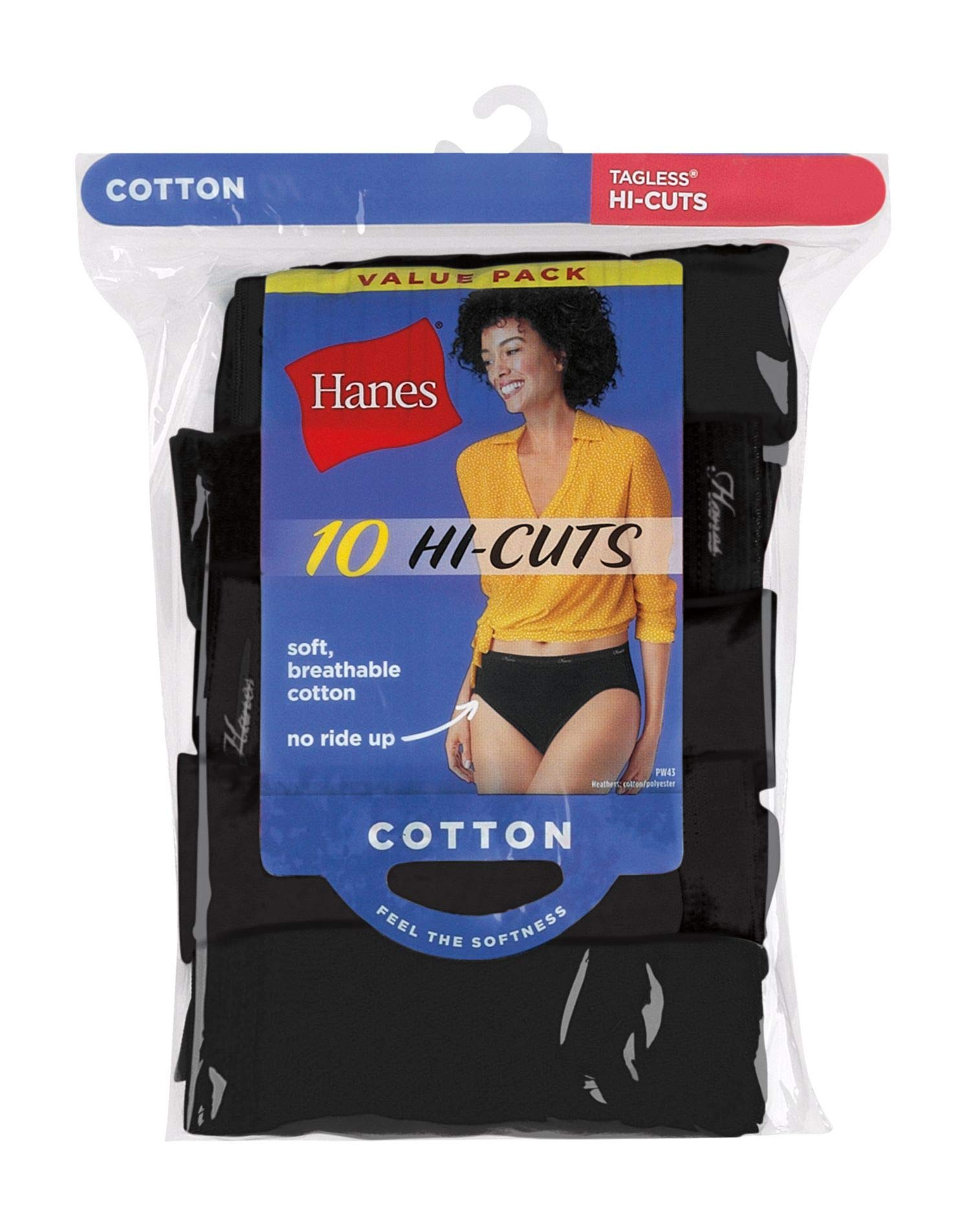 Hanes womens Cotton Brief Underwear, 10 Pack - Hi Cut Black, US