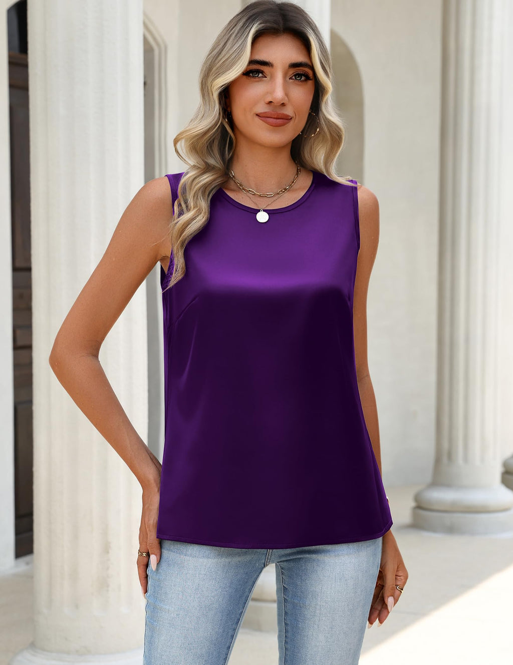 Zeagoo Womens Blouses Satin Sleeveless Dressy Work Business Casual Tank Top