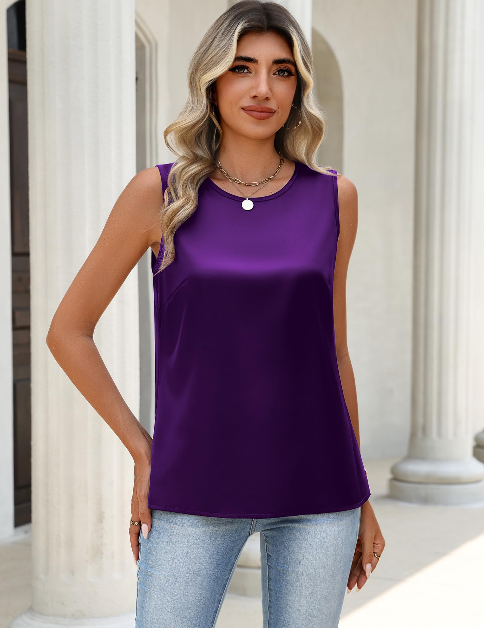 Zeagoo Womens Blouses Satin Sleeveless Dressy Work Business Casual Tank Top