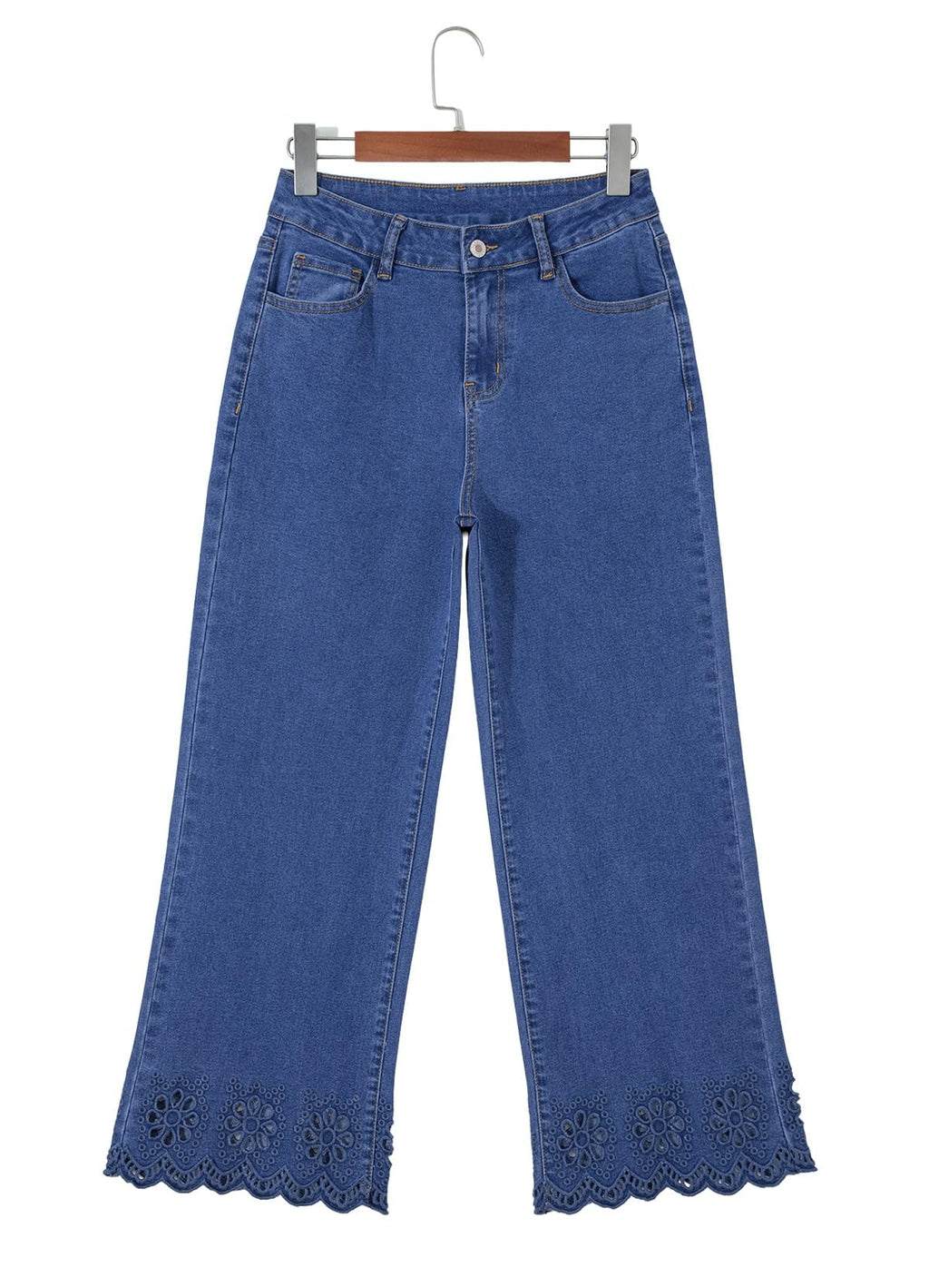 Sidefeel Womens Wide Leg Embroidered Jeans High Waisted Stretchy Straight Leg Loose Fit Ankle Denim Pants Dark Blue Size 10