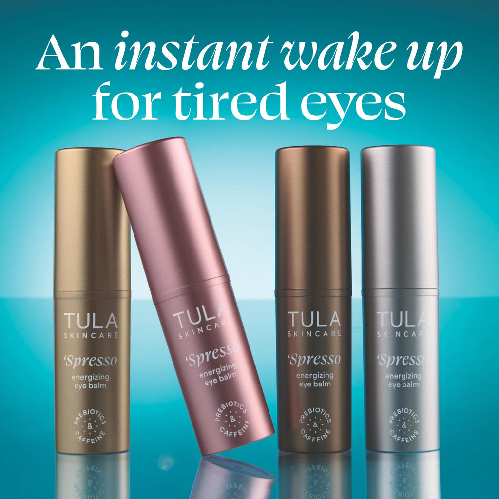 TULA Skin Care Spresso Energizing Eye Balm, Gold Glow - Energizing & Hydrating Caffeine Under Eye Treatment for Dark Circles, Portable and Perfect to Use On-the-go, 0.35 oz.