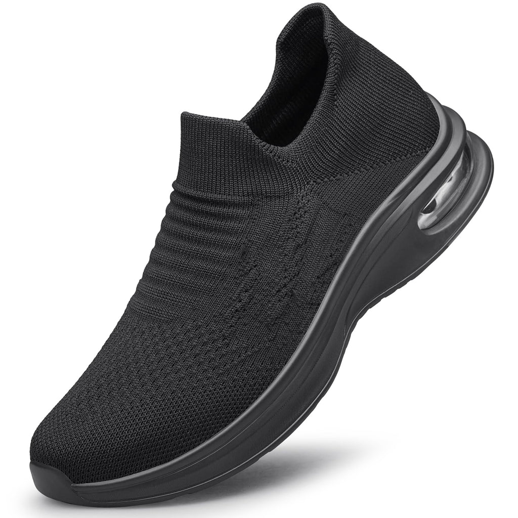 Mens Walking Shoes Slip on Lightweight Comfortable Running Shoes Workout Tennis Athletic Shoes Gym Sneakers Black Size 10