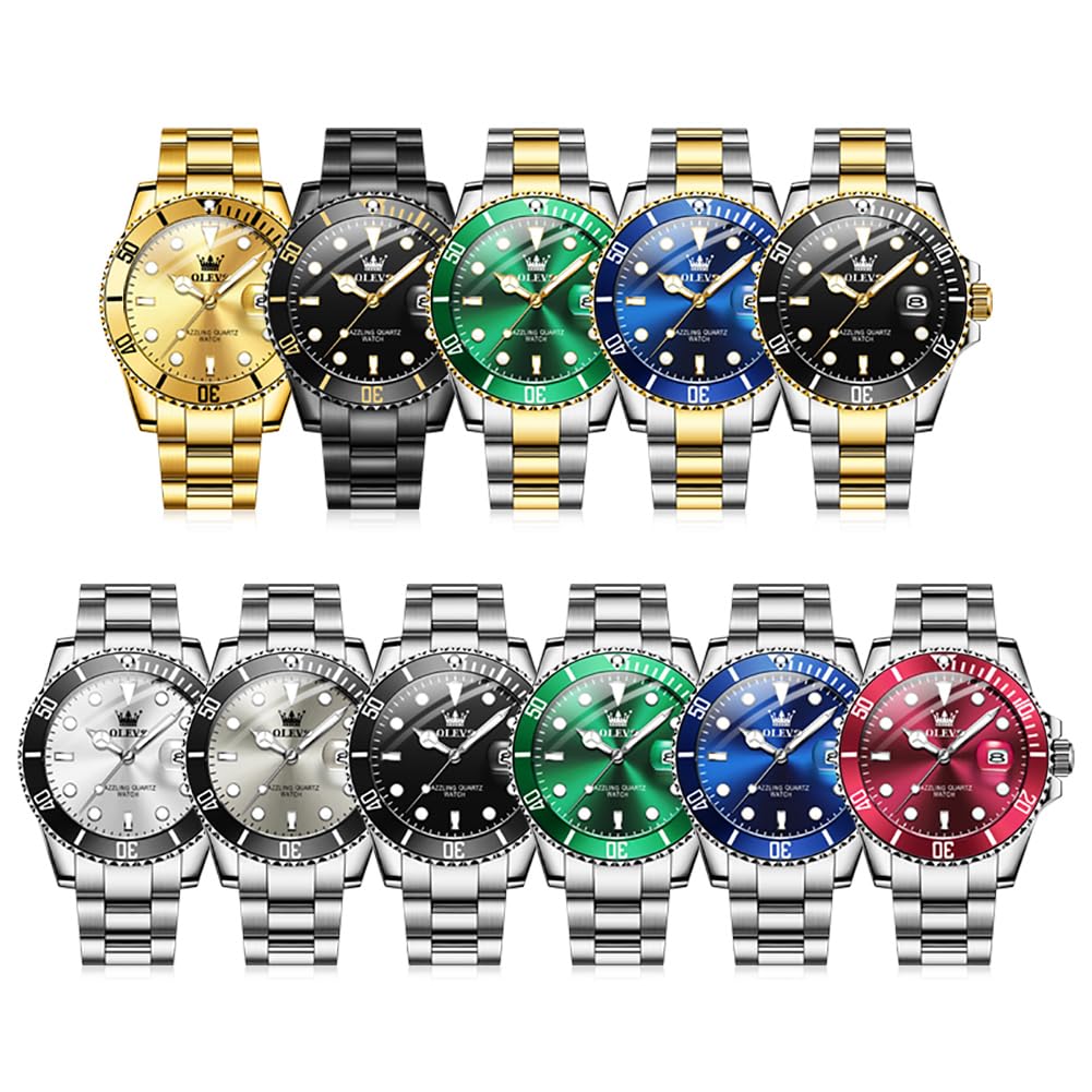OLEVS Mens Watch, Classic Large Dial Clear Easy to Read Dress Stainless Steel Reloi para Hombre, Waterproof Watches for Men Fashion All Black Men's Watches, Mens Luxury Watch, Analog Wristwatches