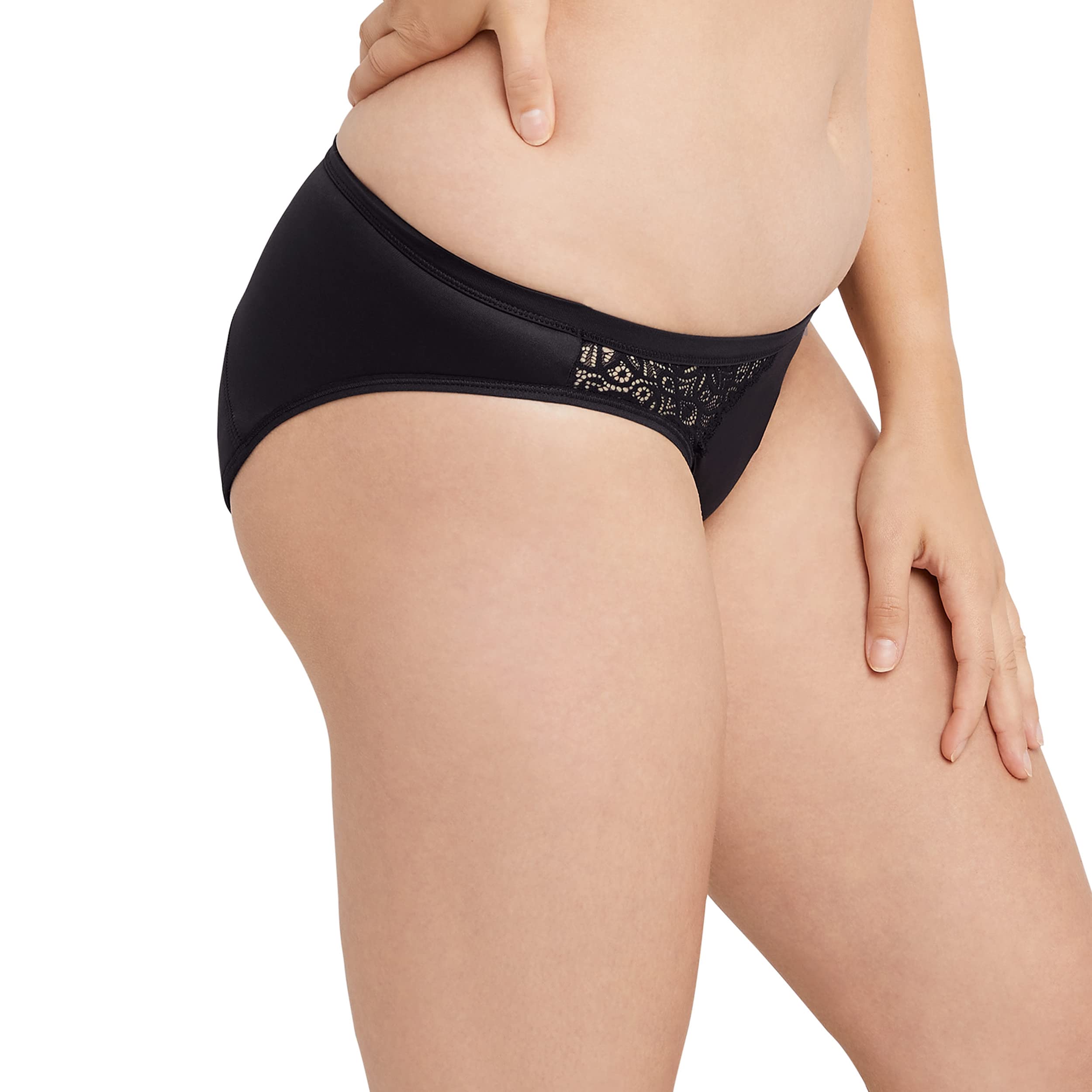 Maidenform Women's Moderate Protection Period Bikini Panties, Built-in Liner, Odor Guard, 3-Pack, Black, Black, Black