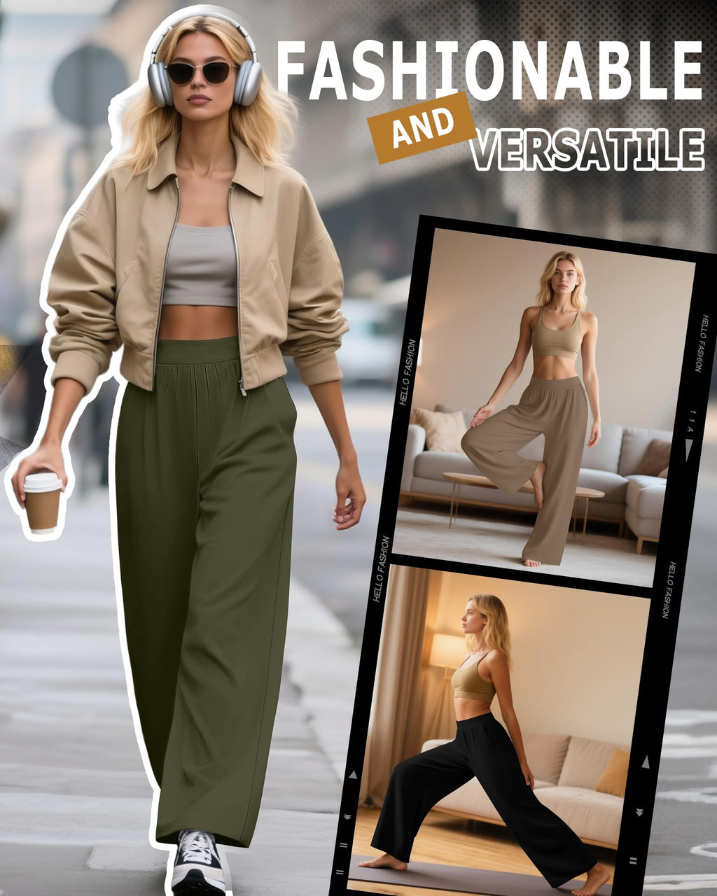 Huukeay 3 Pack Women's Lounge Pants Cozy Sweatpants,X-Large,Black, Army Green, Brown