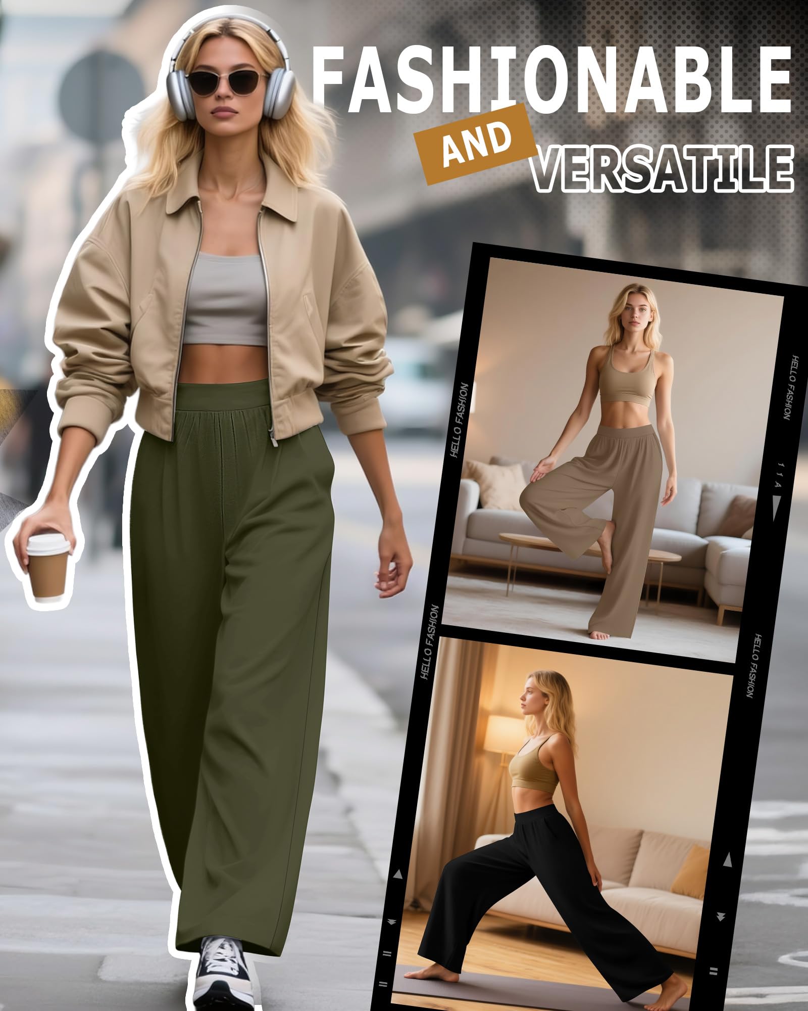 Huukeay 3 Pack Women's Lounge Pants Cozy Sweatpants,X-Large,Black, Army Green, Brown