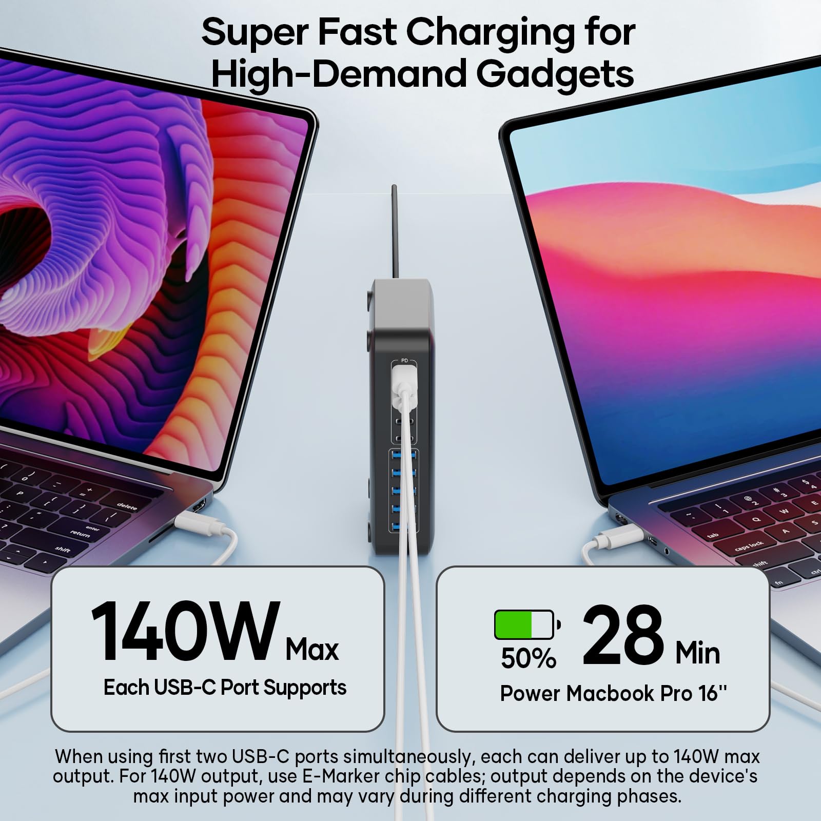 USB C Charger Block 10 Ports, 450W USB Charging Station for Multiple Devices, 5 Type C + 5 USB A GaN PD Charger Hub, Compact Power Brick Super Fast Charging for MacBook, Ipad, iPhone, Samsung