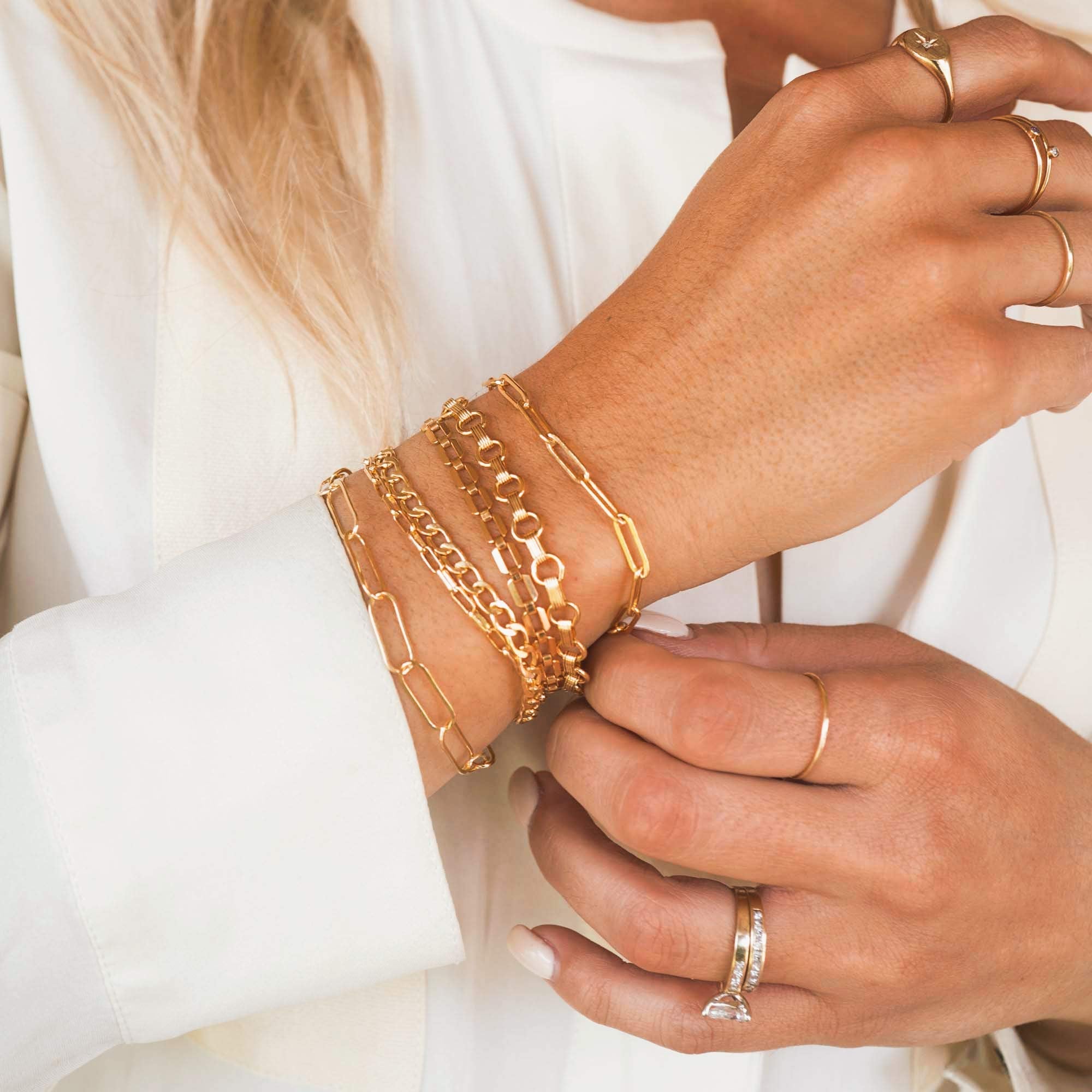 MEVECCO Bracelet for Women Gold Paperclip Chain Oval Link 14K Gold Plated Dainty Simple Jewelry