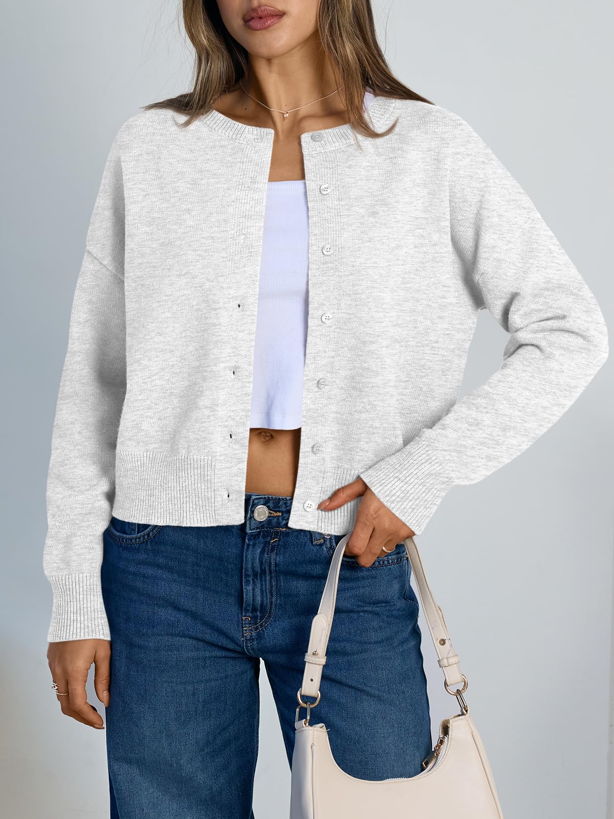 Trendy Queen Cropped Cardigan Sweaters for Women Lightweight Y2k Fall Outfits Spring Fashion Clothes 2026 Grey M