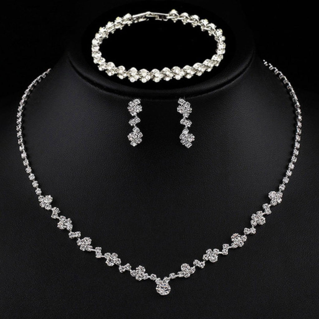 Tatibana Crystal Wedding Jewelry Set, Silver Necklace Earrings, Bracelet Crystal Bridal Wedding Jewelry Sets, For Brides Prom Costume Accessories or Party Accessories