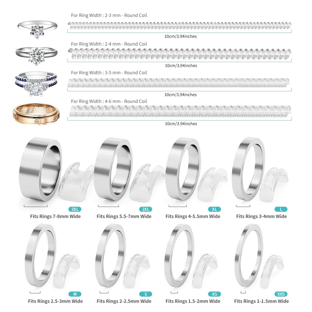 Ottemax Ring Sizers for Loose Rings - 12Pack, 12 Sizes, Ring Guards for Women& Men Loose Rings, Invisible Resizer Design for Spacers & Tighteners, Fits Bands Width to 1mm-8mm