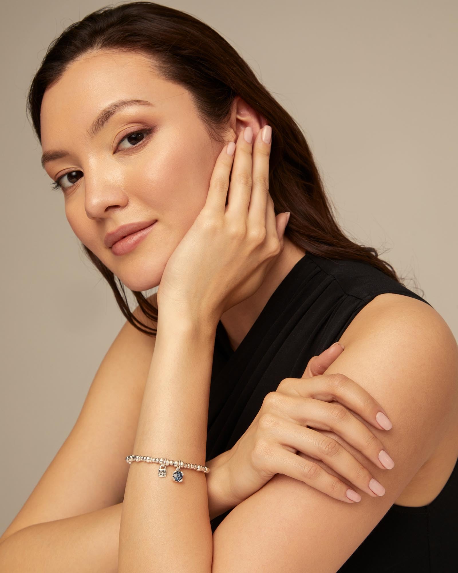 Uno de 50 ATTRACTIVE Bracelet, Sterling Silver-Plated, Blue Faceted Crystal, Lobster Claw Clasp, Charismatic Collection