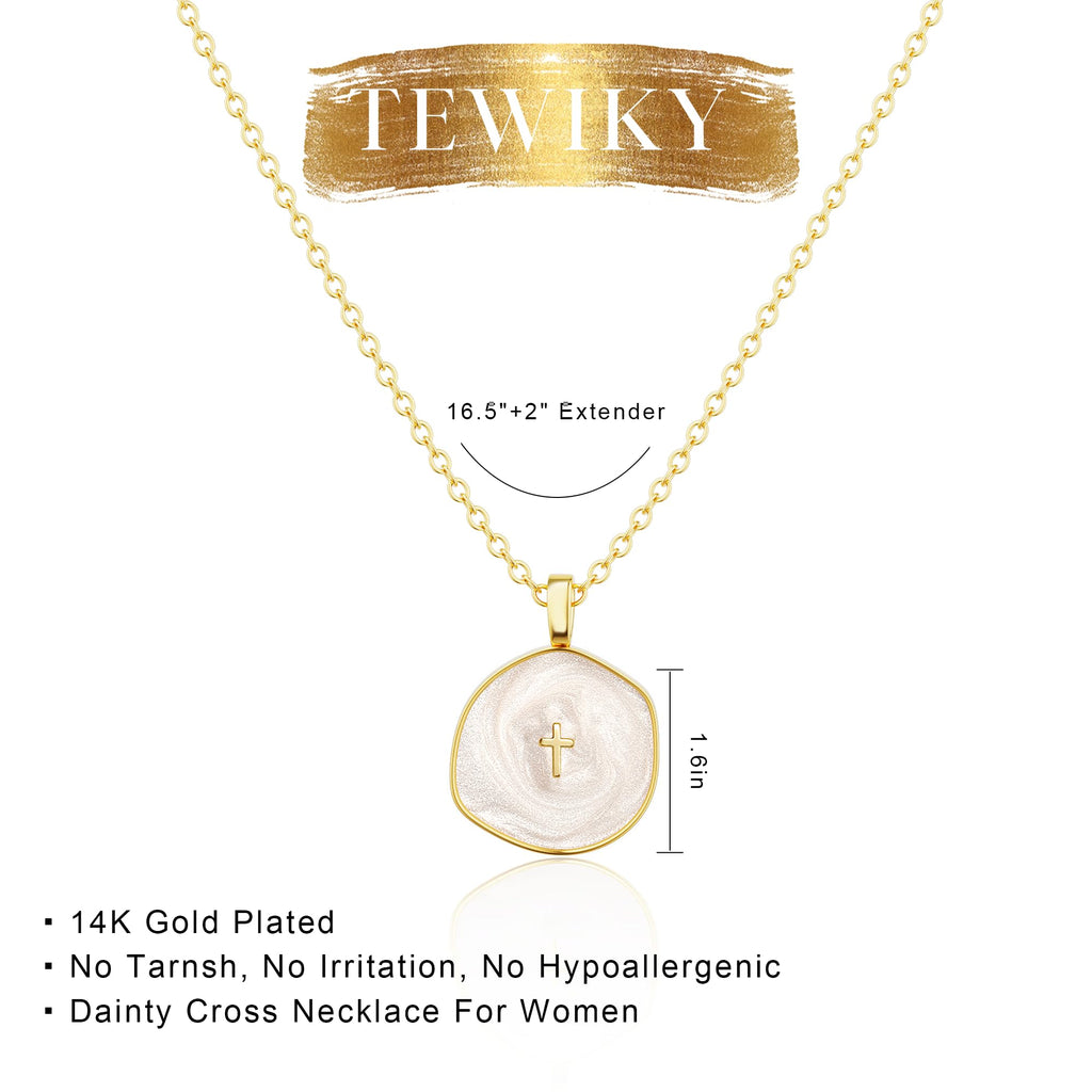 Tewiky Cross Necklace for Women-Dainty Simple 14k Gold Plated Cross Pendant Cute Necklaces for Women Jewelry