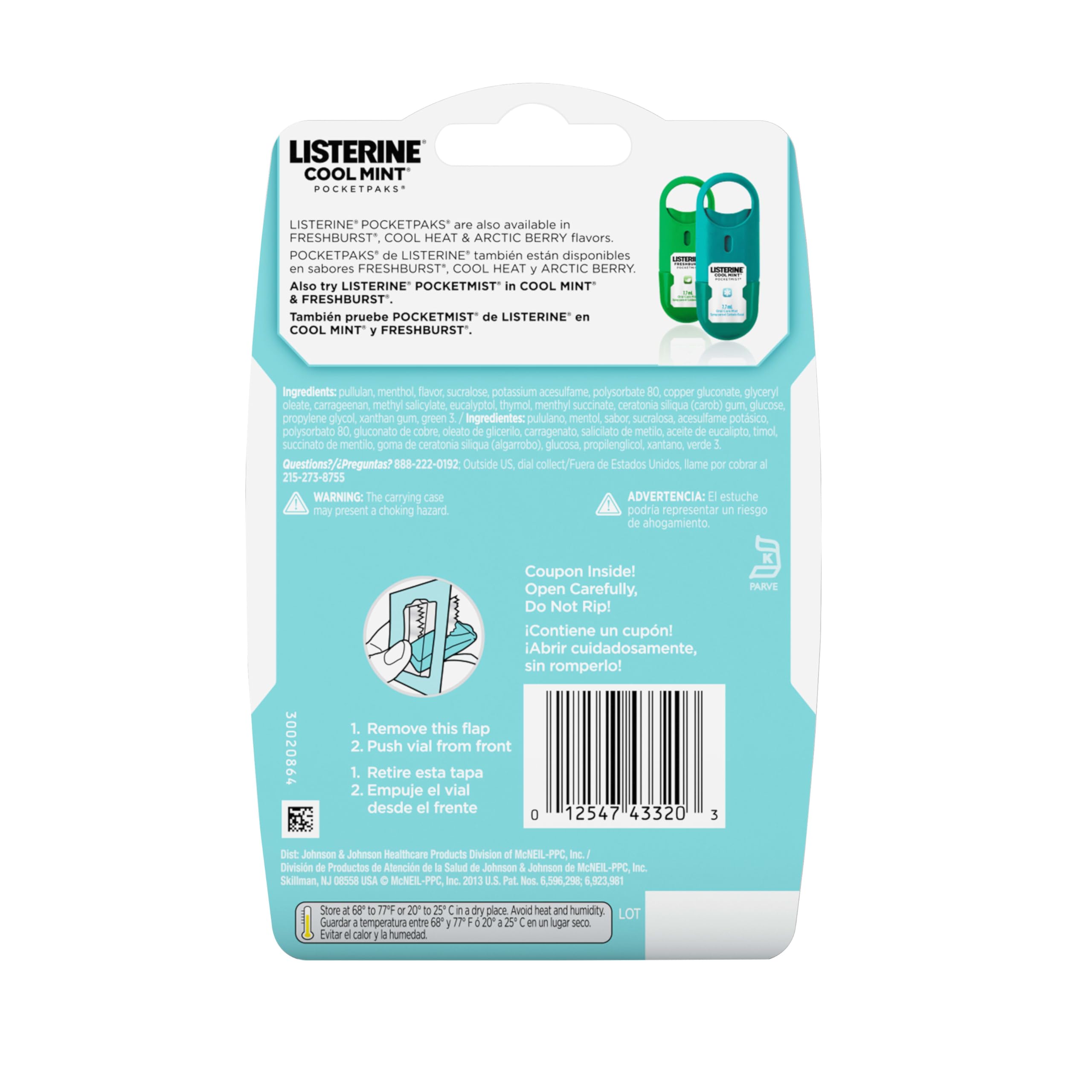Listerine PocketPaks Cool Mint Breath Strips, Portable Pocket-Sized Oral Care Mouth Freshener, Dissolving Strips Kill 99% of Bad Breath Germs, Sugar Free, 3 x 24-Strip Packs