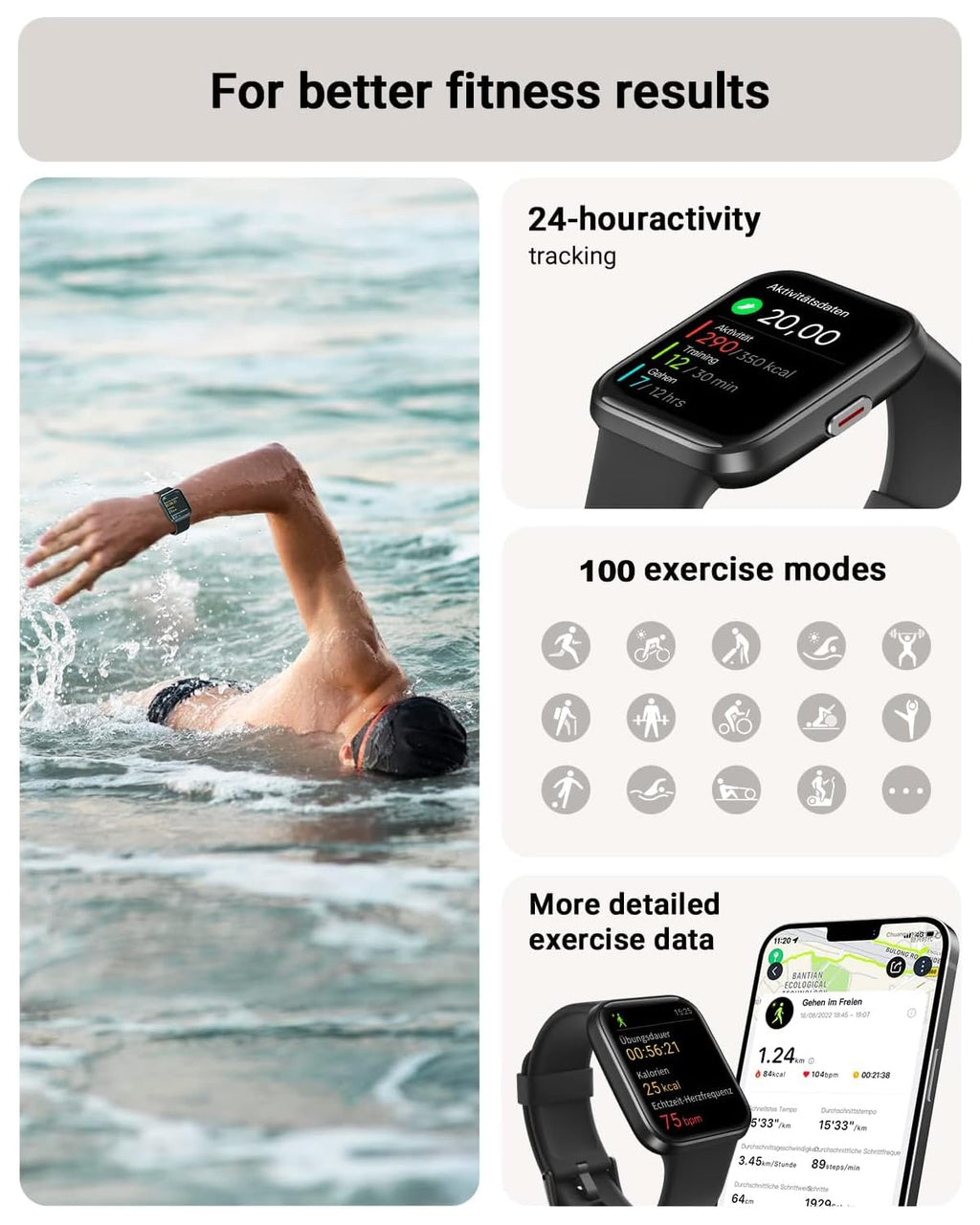 Tensky Smart Watch for Men/Women Android & iPhone, Alexa Built-in, 1.8" Touch Screen Fitness Tracker with Answer/Make Calls, 3ATM Waterproof Heart Rate/Sleep/SpO2 Monitor, Pedometer, 100+ Sport Modes