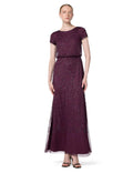 Adrianna Papell Women's Short Sleeve Blouson Beaded Gown Cassis 2