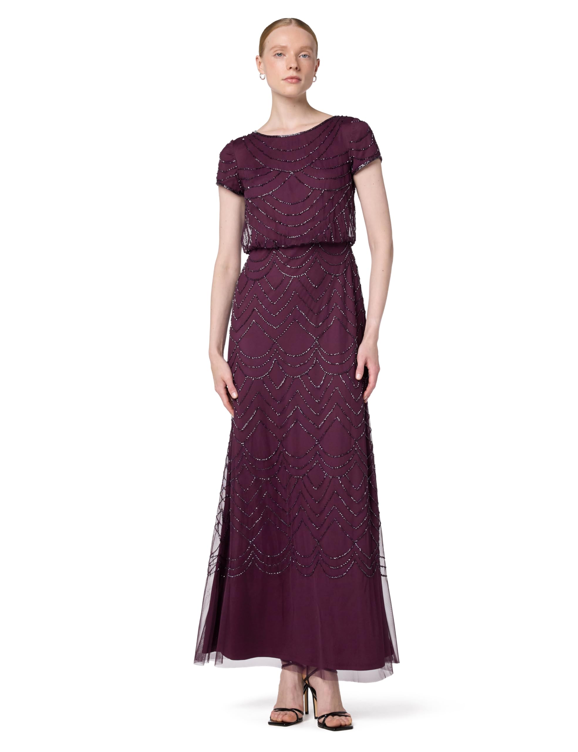 Adrianna Papell Women's Short Sleeve Blouson Beaded Gown Cassis 2