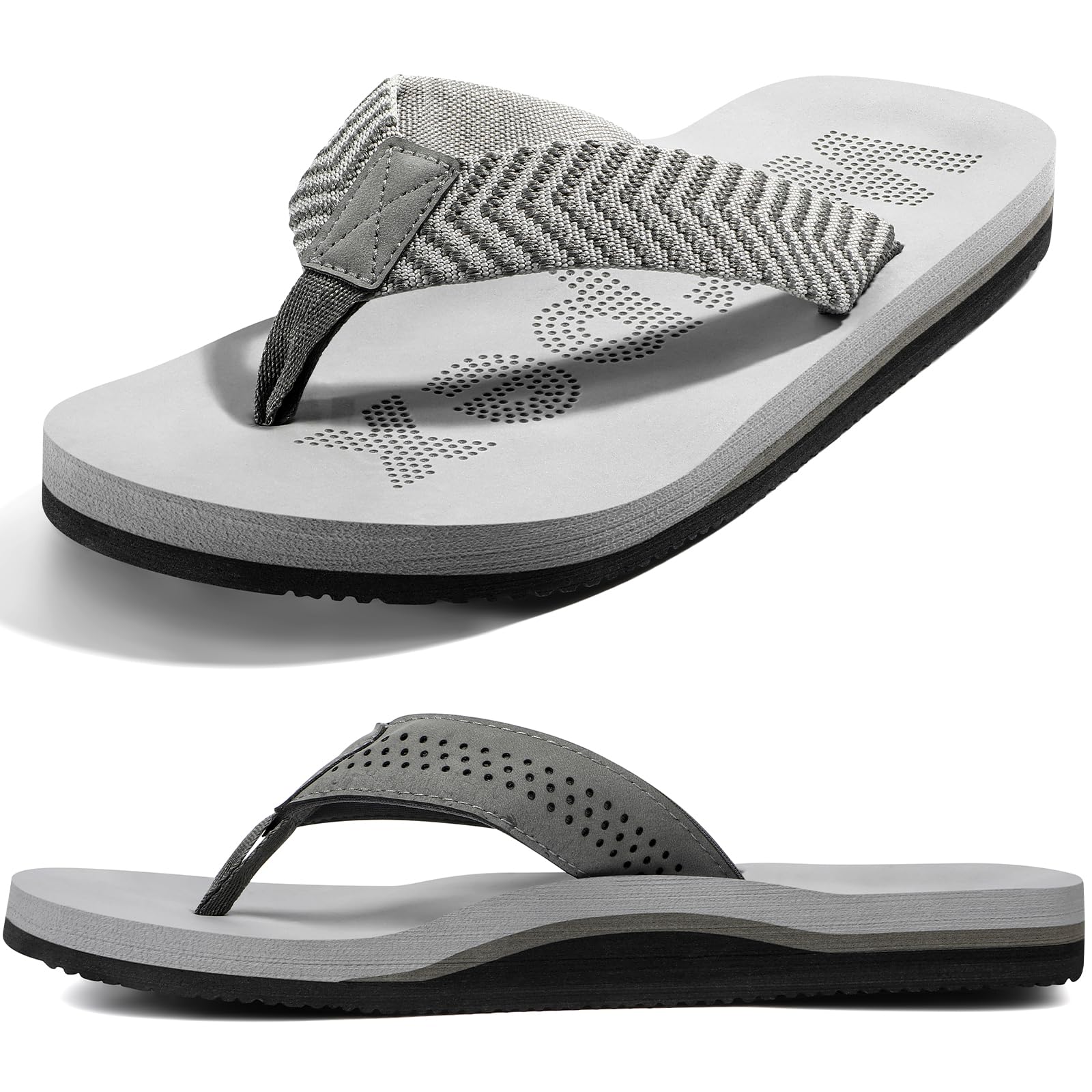 Wirpex Men's Arch Support Flip Flops-Comfortable Yoga Mat Orthotic Sandals Non-Slip Lightweight Beach & Outdoor Walking Slippers Grey 10 Size
