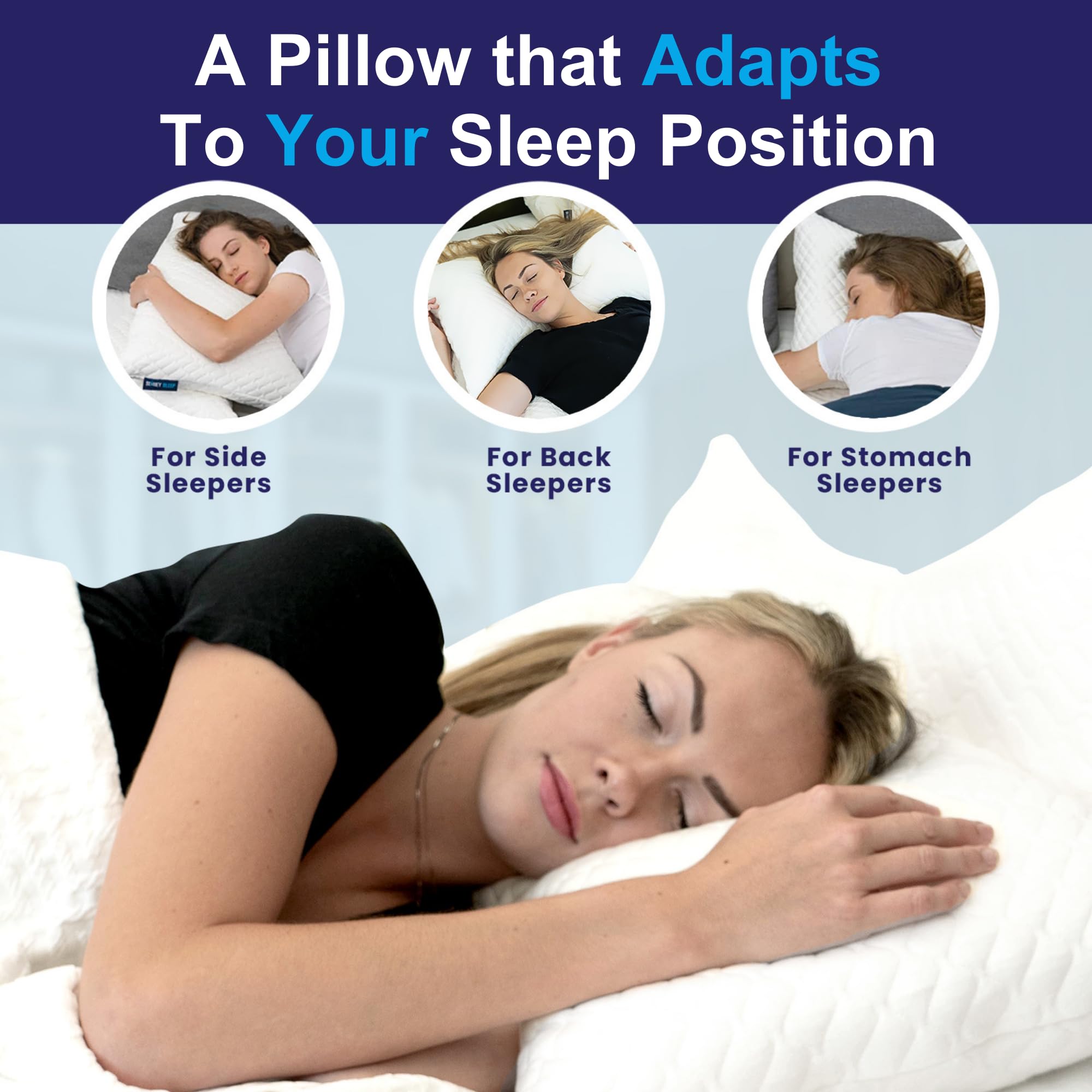 Sidney Sleep Adjustable Curved Pillows for Neck and Shoulder Support with Extra Shredded Fill - Cervical Contour Pillow for Side and Back Sleepers - Queen Size 19" x 29" CertiPUR-US Certified (White)