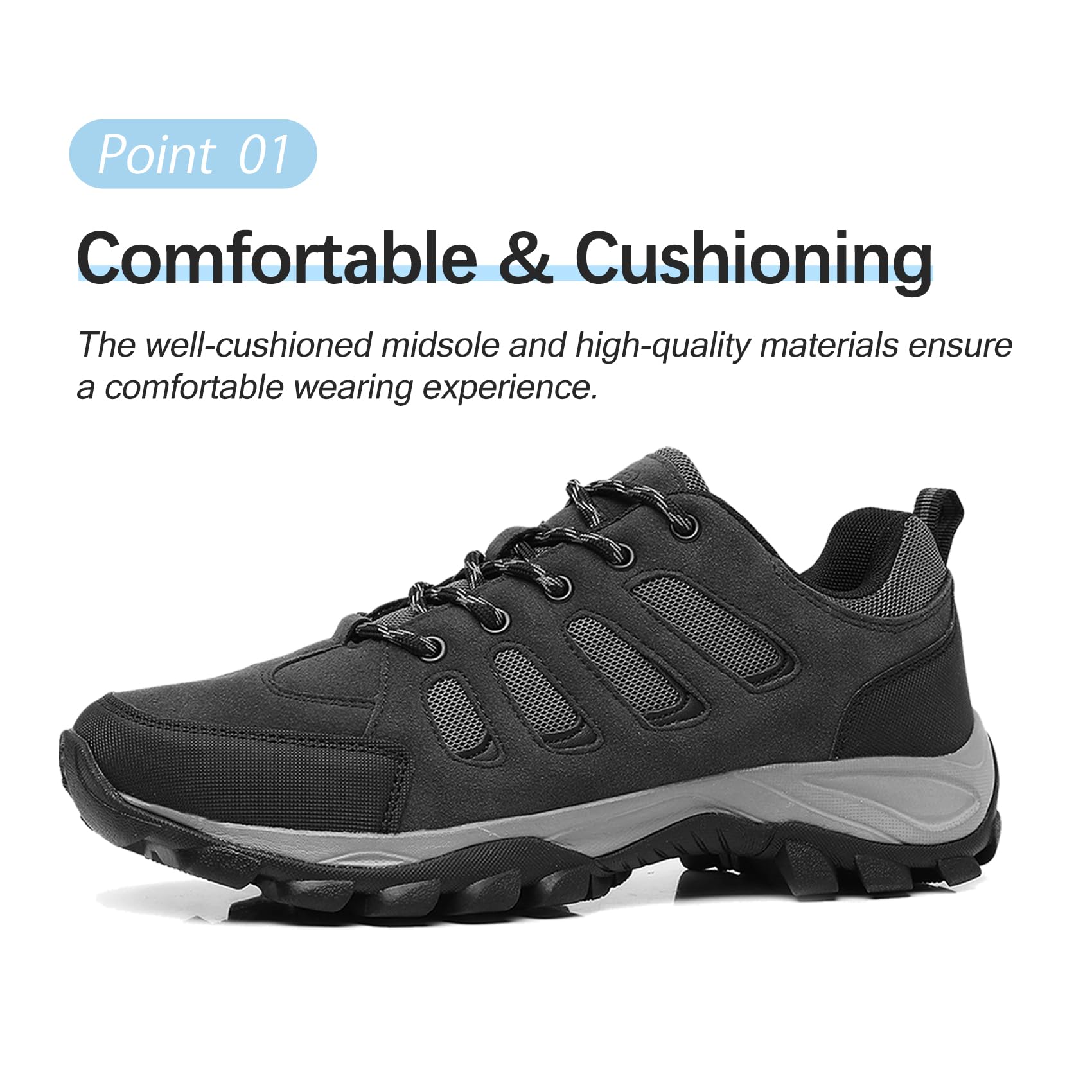 TRAILBLITZ Men's Hiking Shoes Fashion Walking Sneakers Outdoor Workout Footwear Non Slip Comfortable Lightweight Breathable Trekking Backpacking Trail Running(8.5 Men，BlackGray)